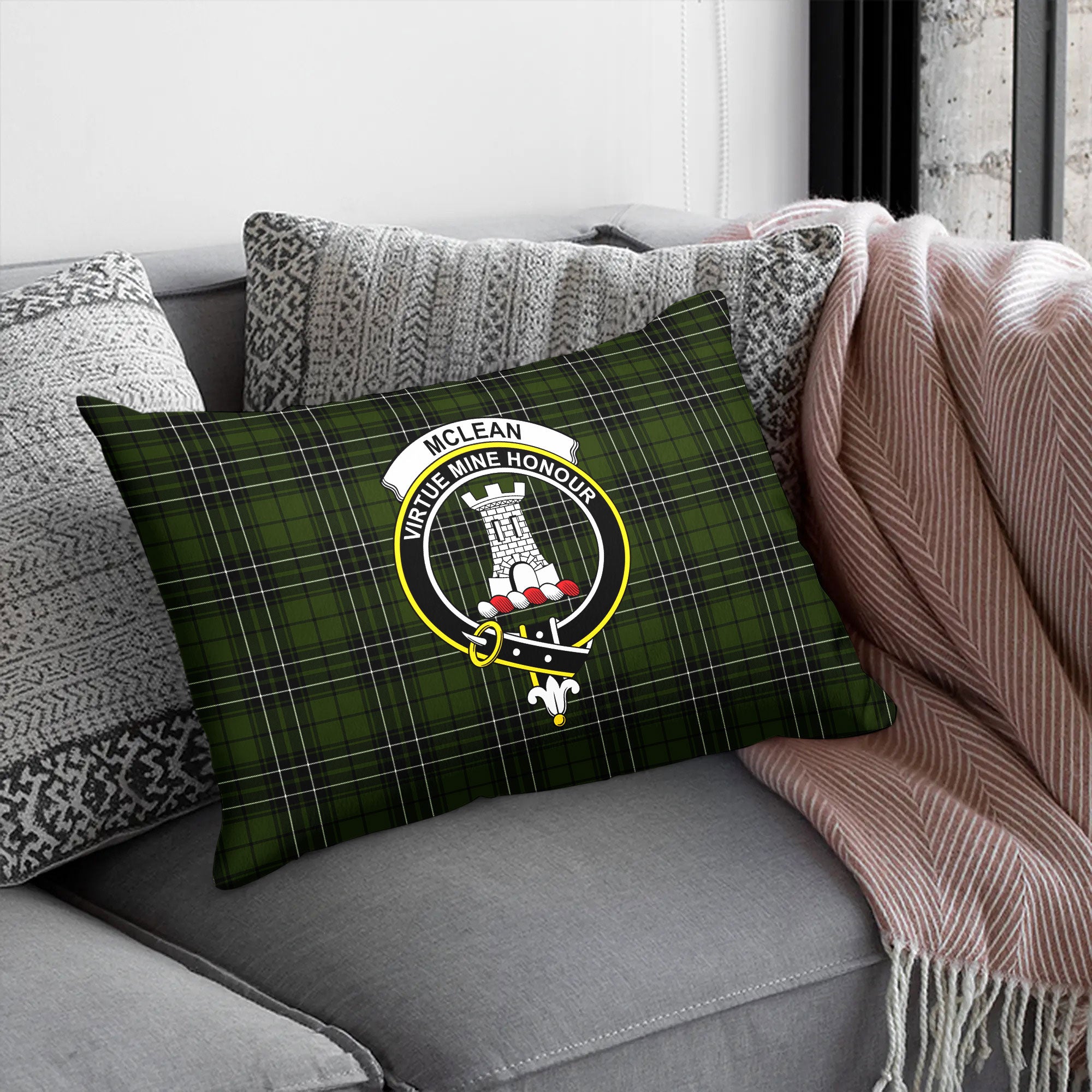 McLean Hunting Tartan Crest Pillow Cover