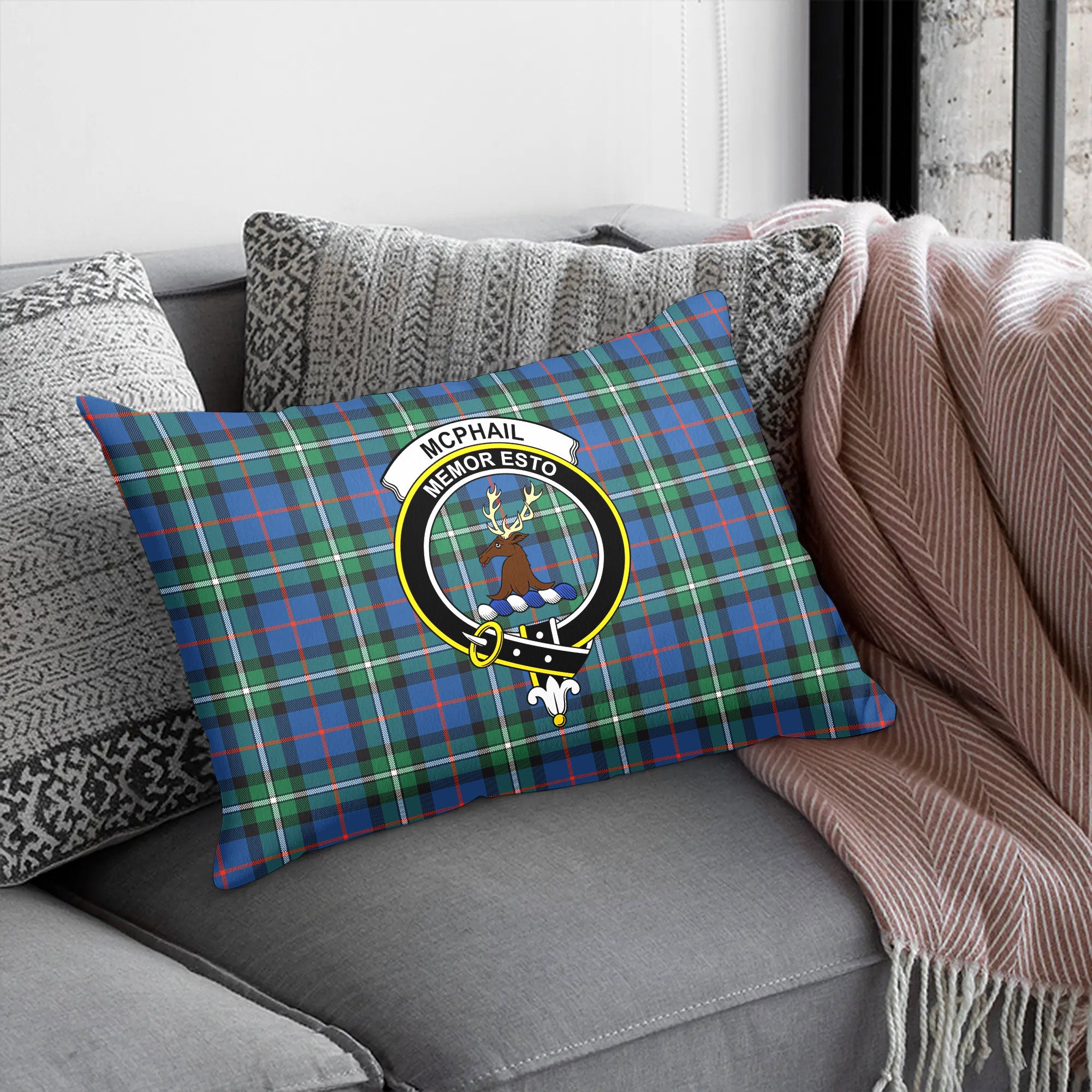 McPhail Hunting Ancient Tartan Crest Pillow Cover