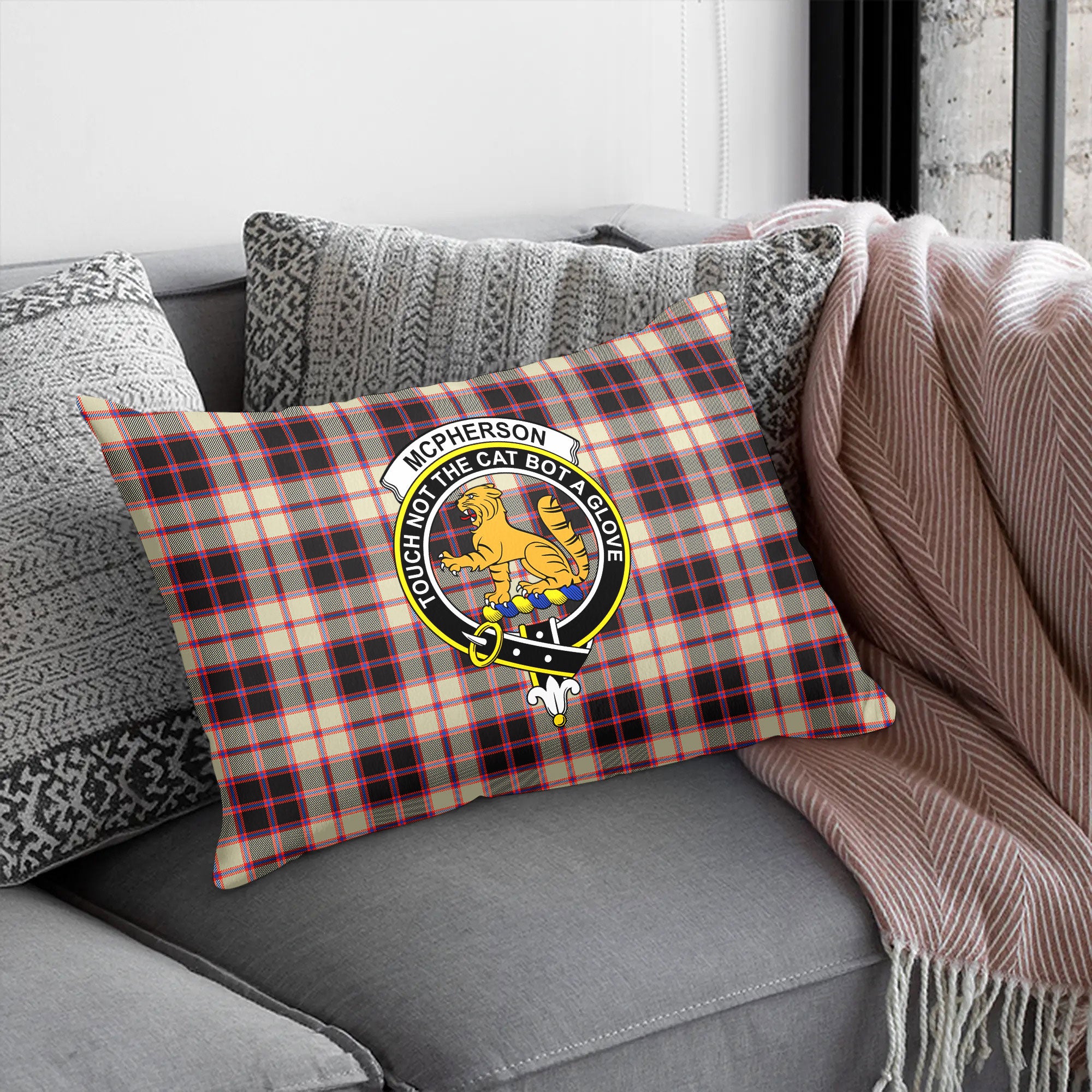 McPherson Hunting Ancient Tartan Crest Pillow Cover