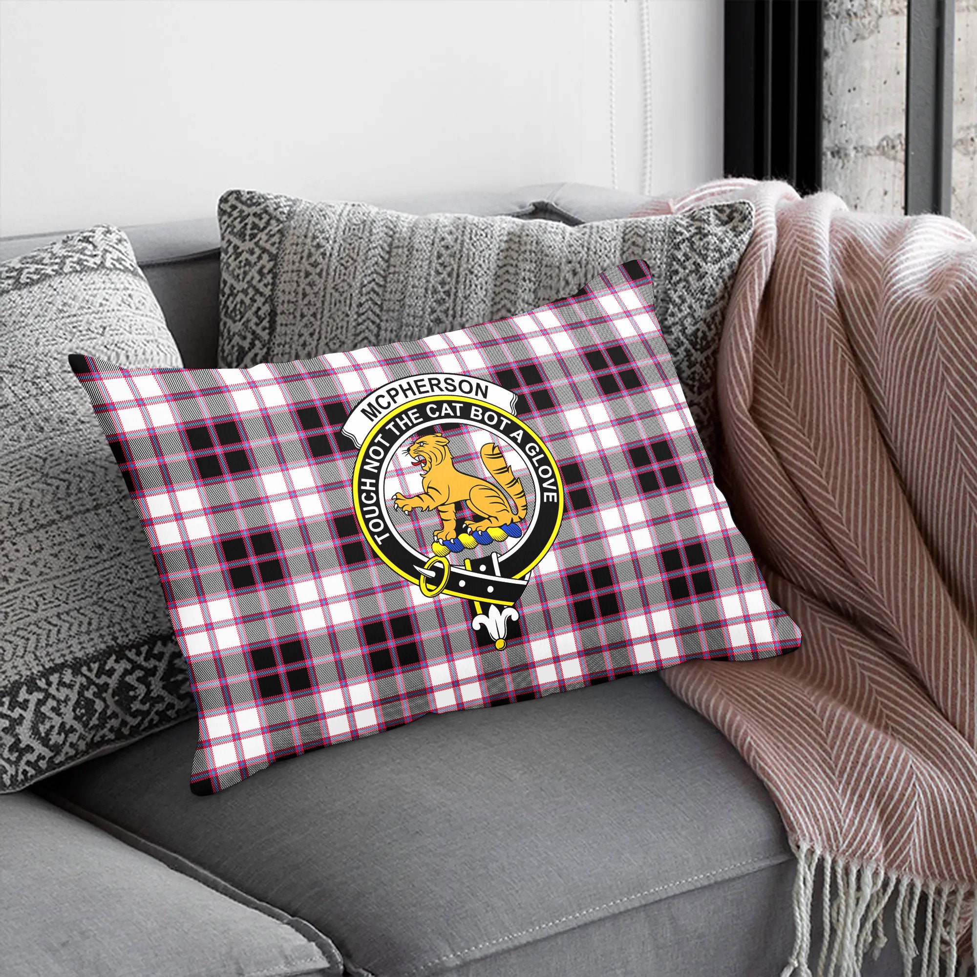 McPherson Hunting Modern Tartan Crest Pillow Cover