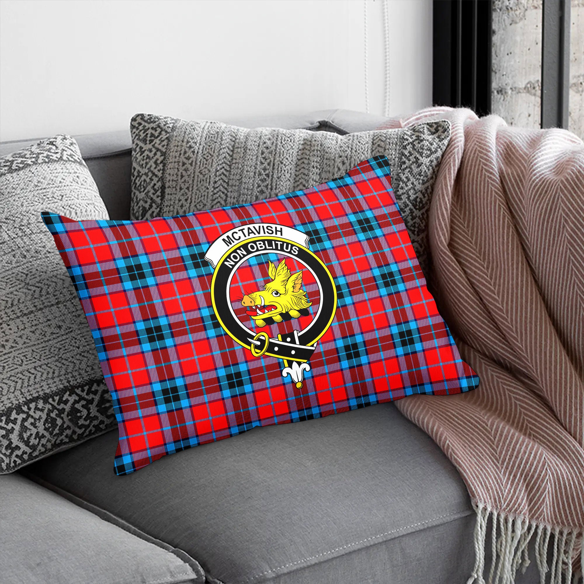 McTavish Modern Tartan Crest Pillow Cover