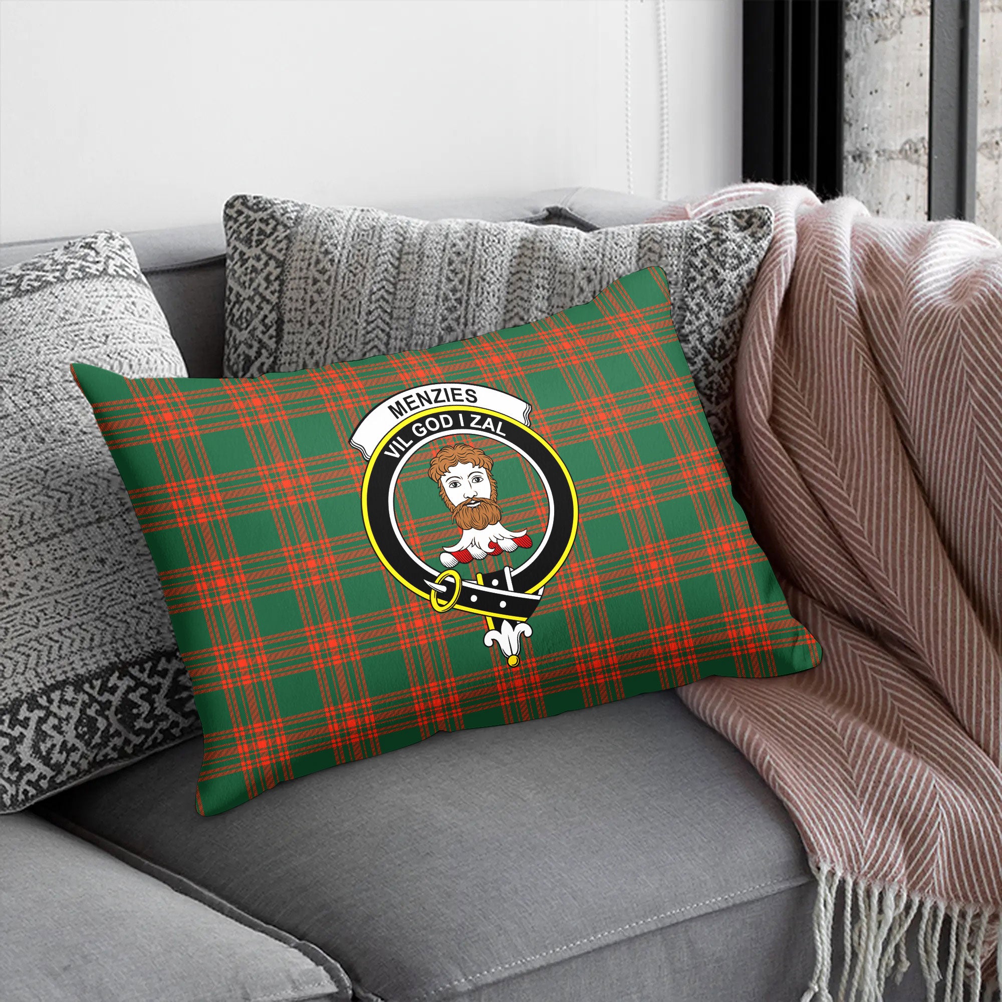 Menzies Green Ancient Tartan Crest Pillow Cover