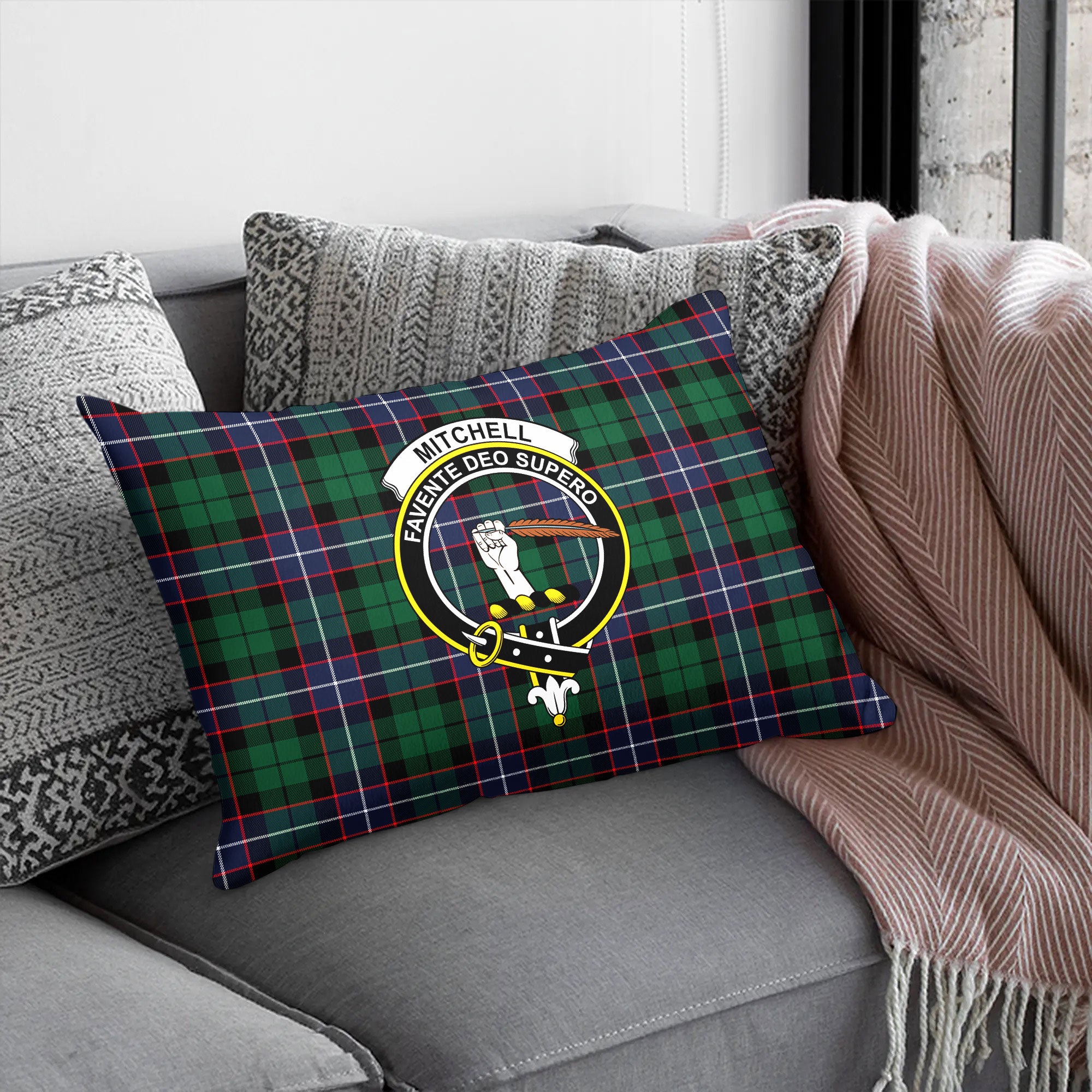 Mitchell Modern Tartan Crest Pillow Cover