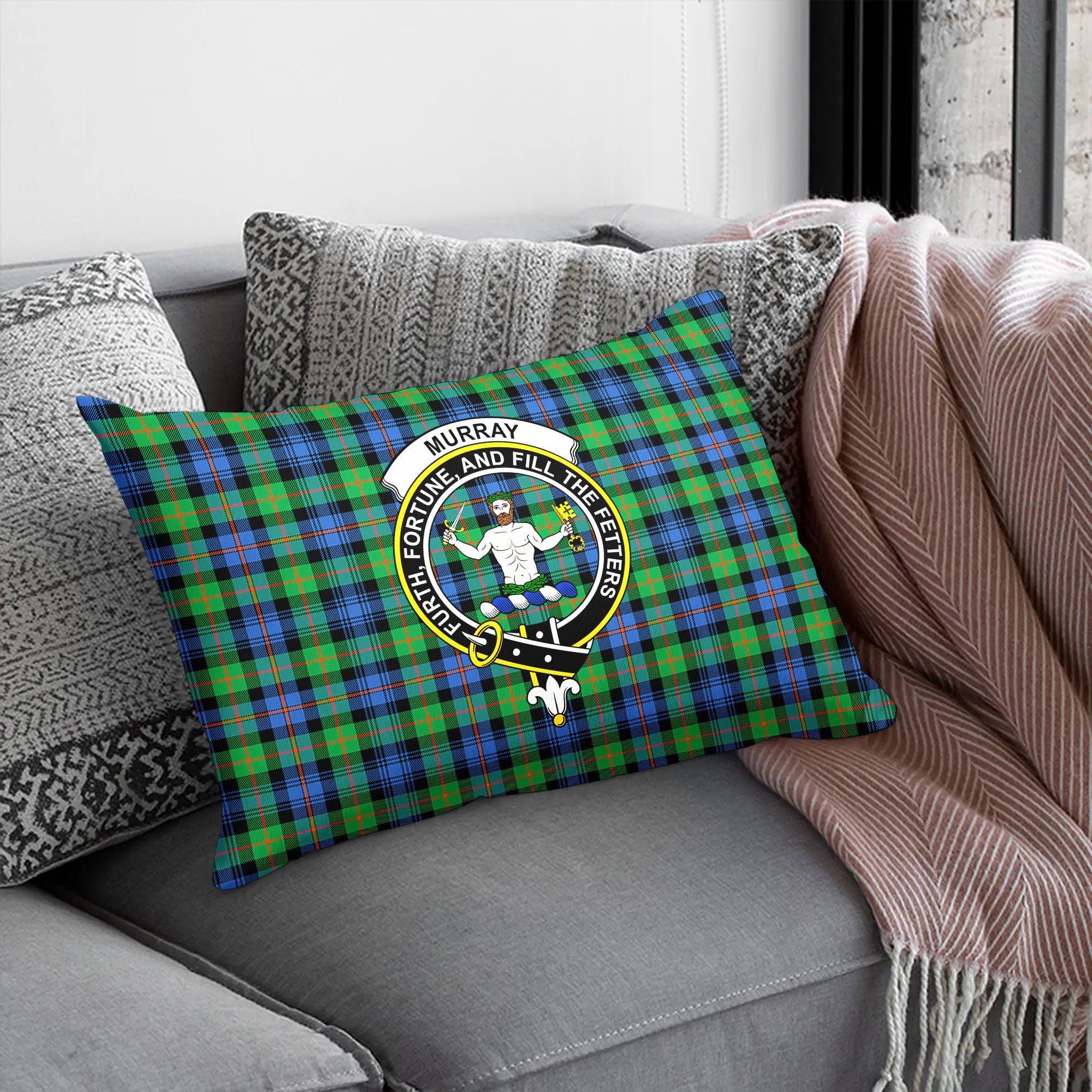 Murray of Atholl Ancient Tartan Crest Pillow Cover