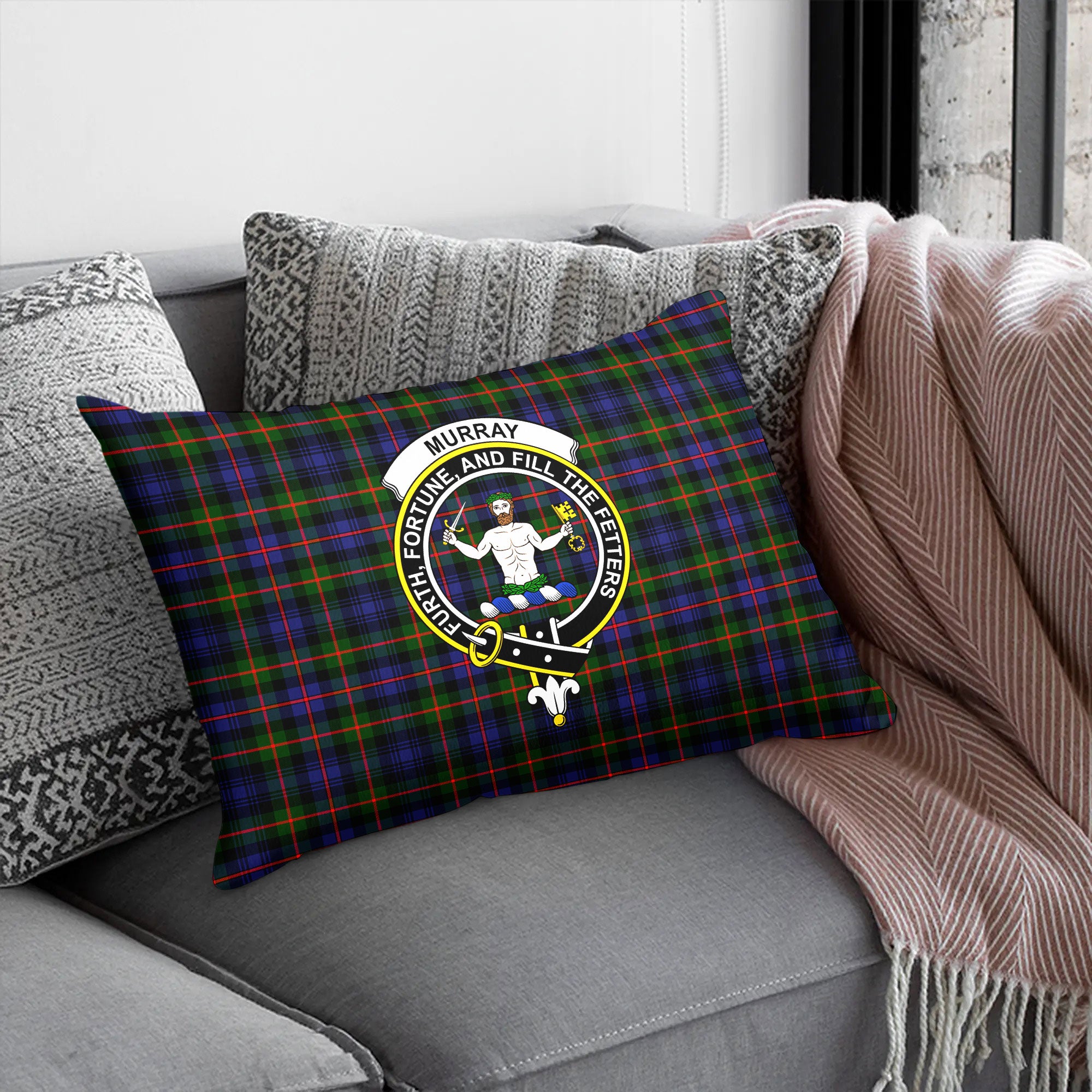 Murray of Atholl Modern Tartan Crest Pillow Cover