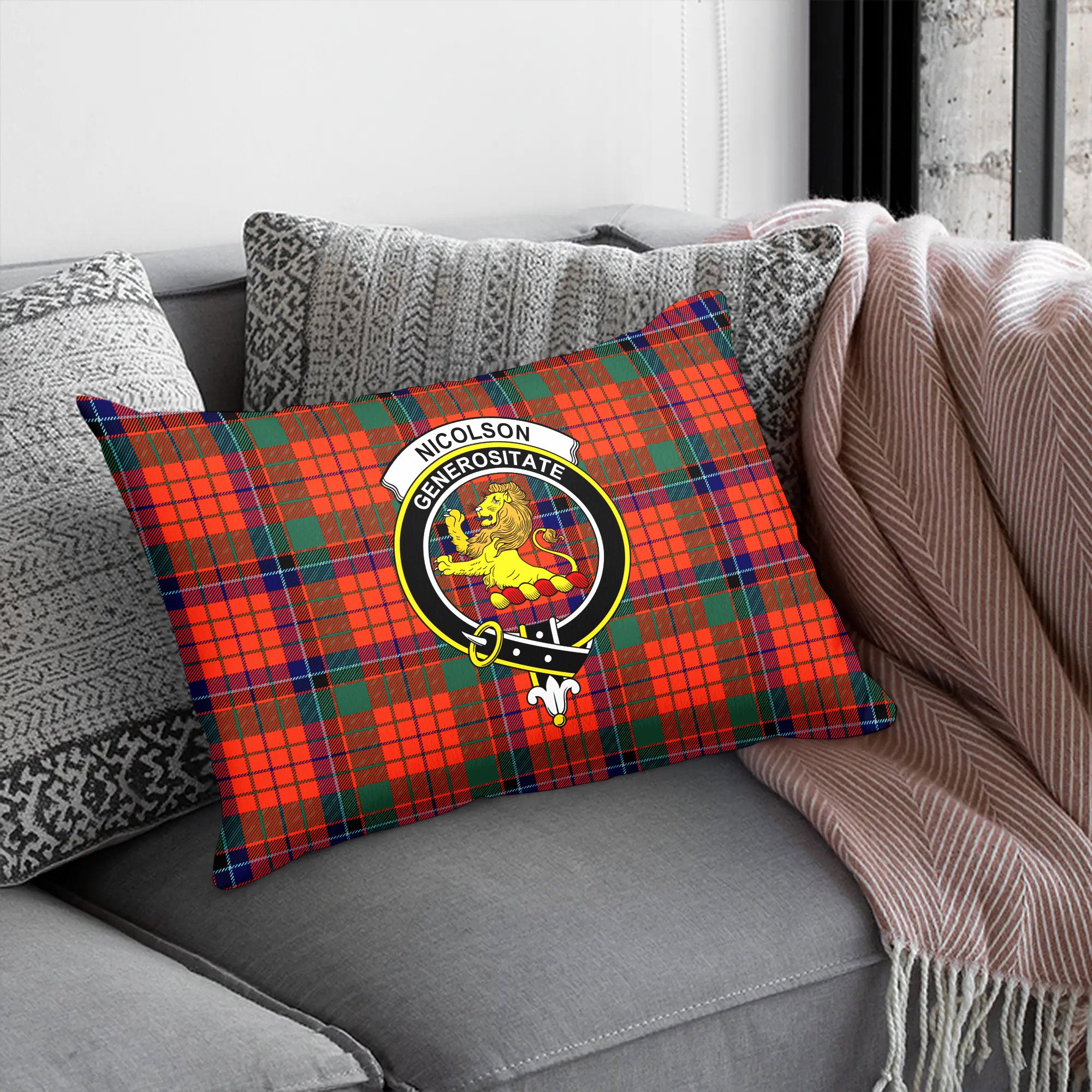 Nicolson Ancient Old Tartan Crest Pillow Cover