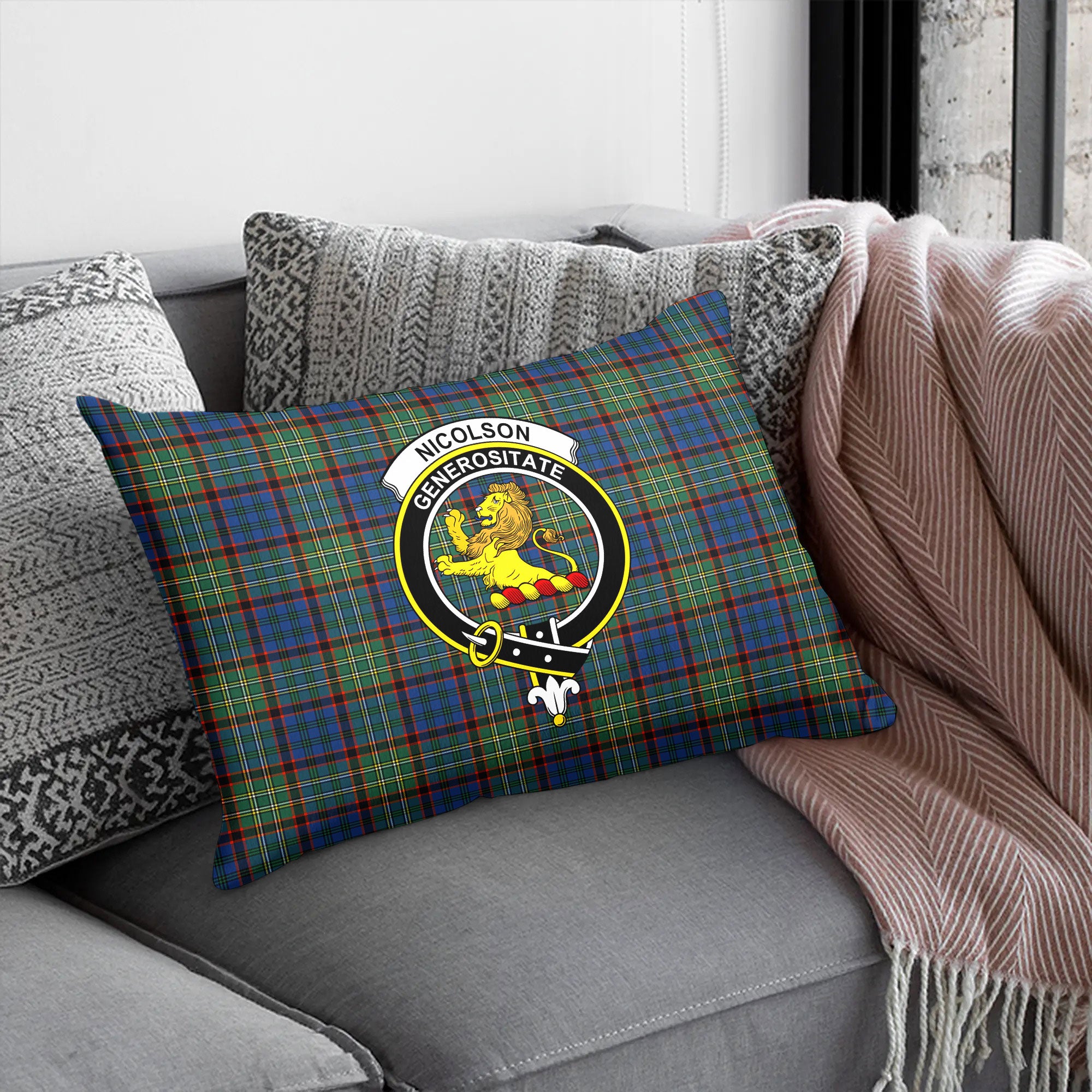 Nicolson Hunting Ancient Tartan Crest Pillow Cover