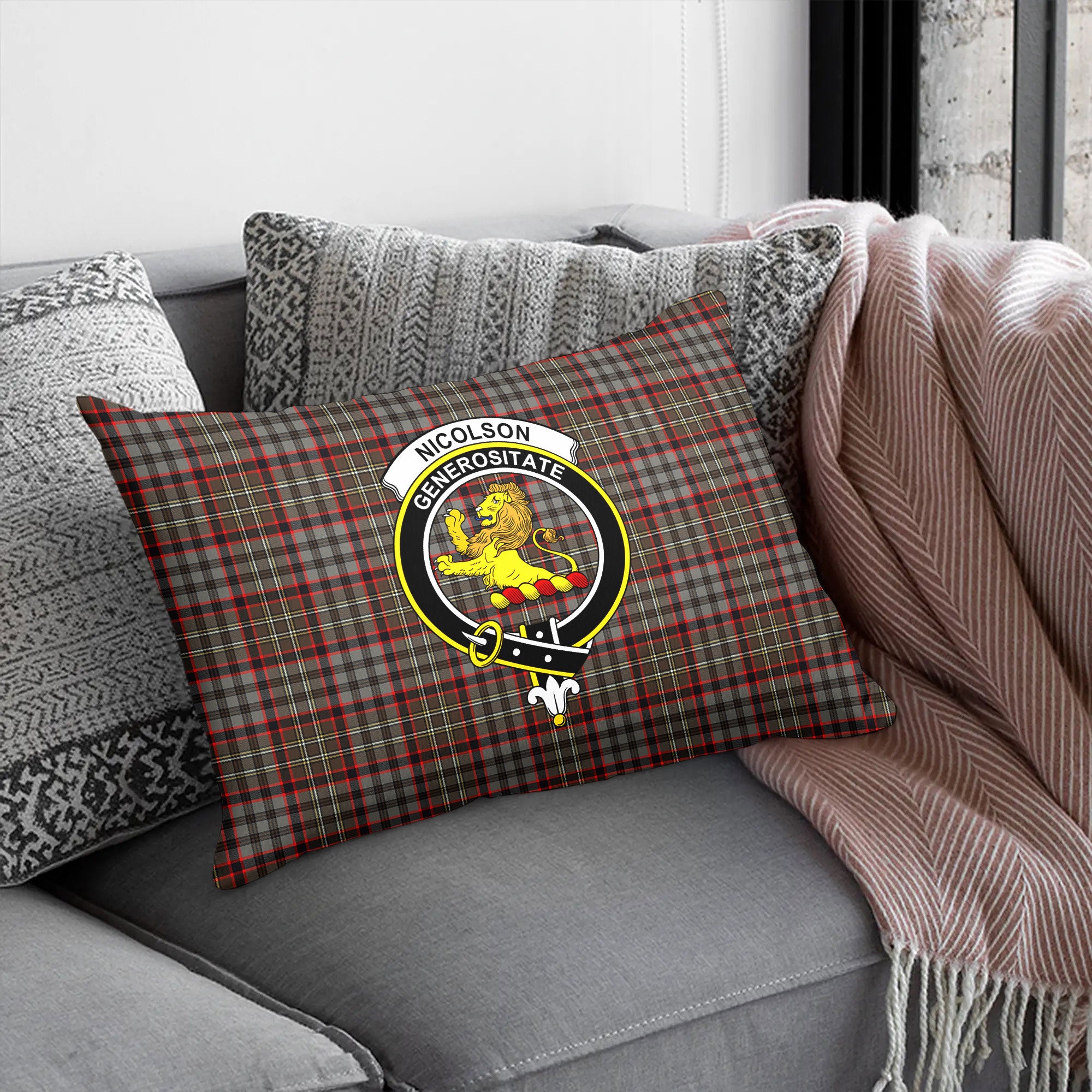 Nicolson Hunting Weathered Tartan Crest Pillow Cover