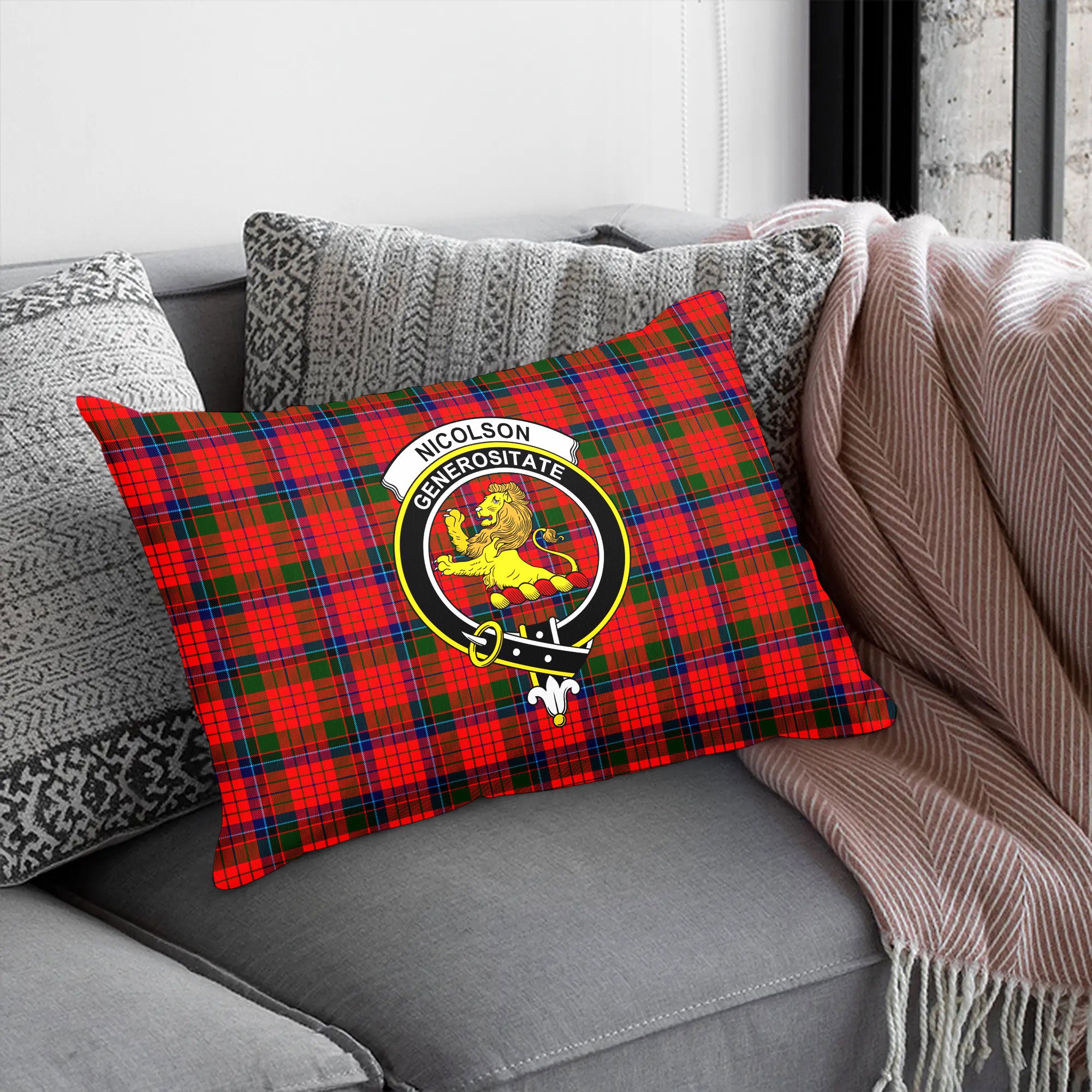 Nicolson Modern Tartan Crest Pillow Cover