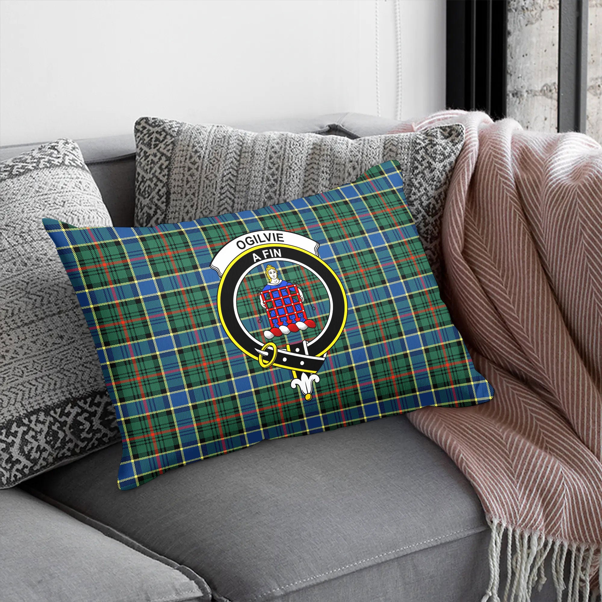 Ogilvie Hunting Ancient Tartan Crest Pillow Cover