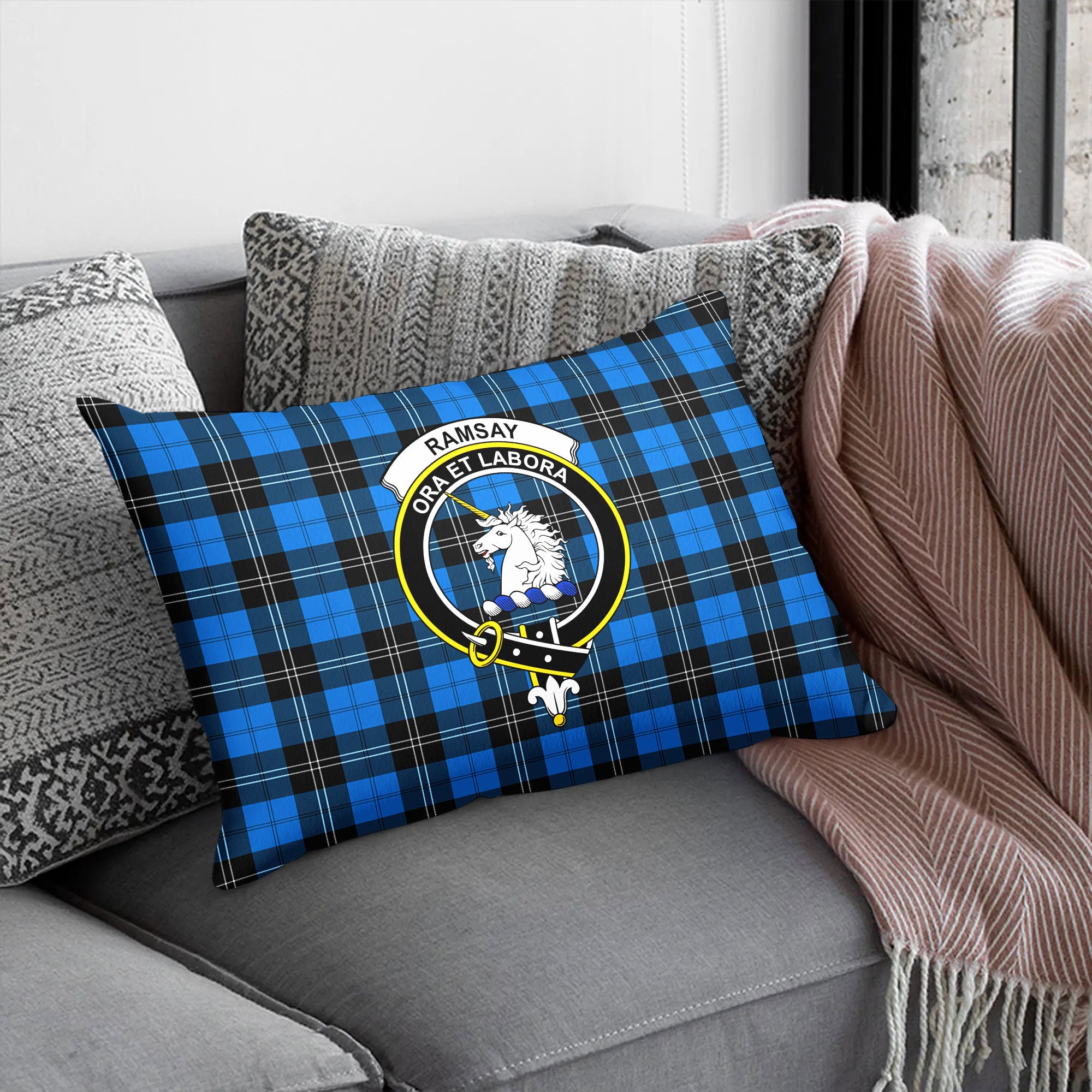 Ramsay Blue Ancient Tartan Crest Pillow Cover