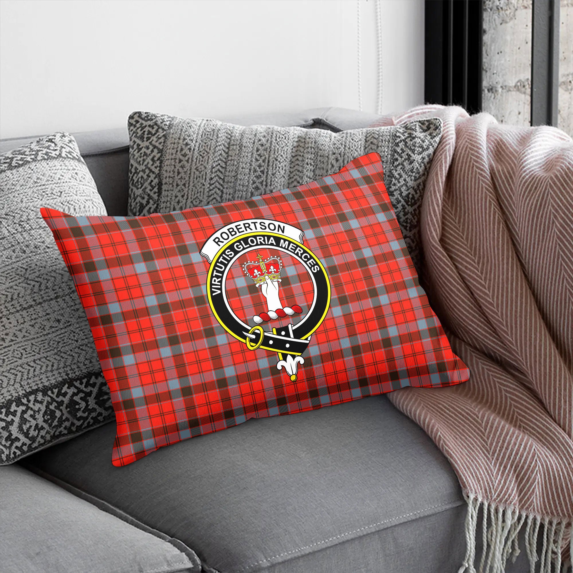 Robertson Weathered Tartan Crest Pillow Cover