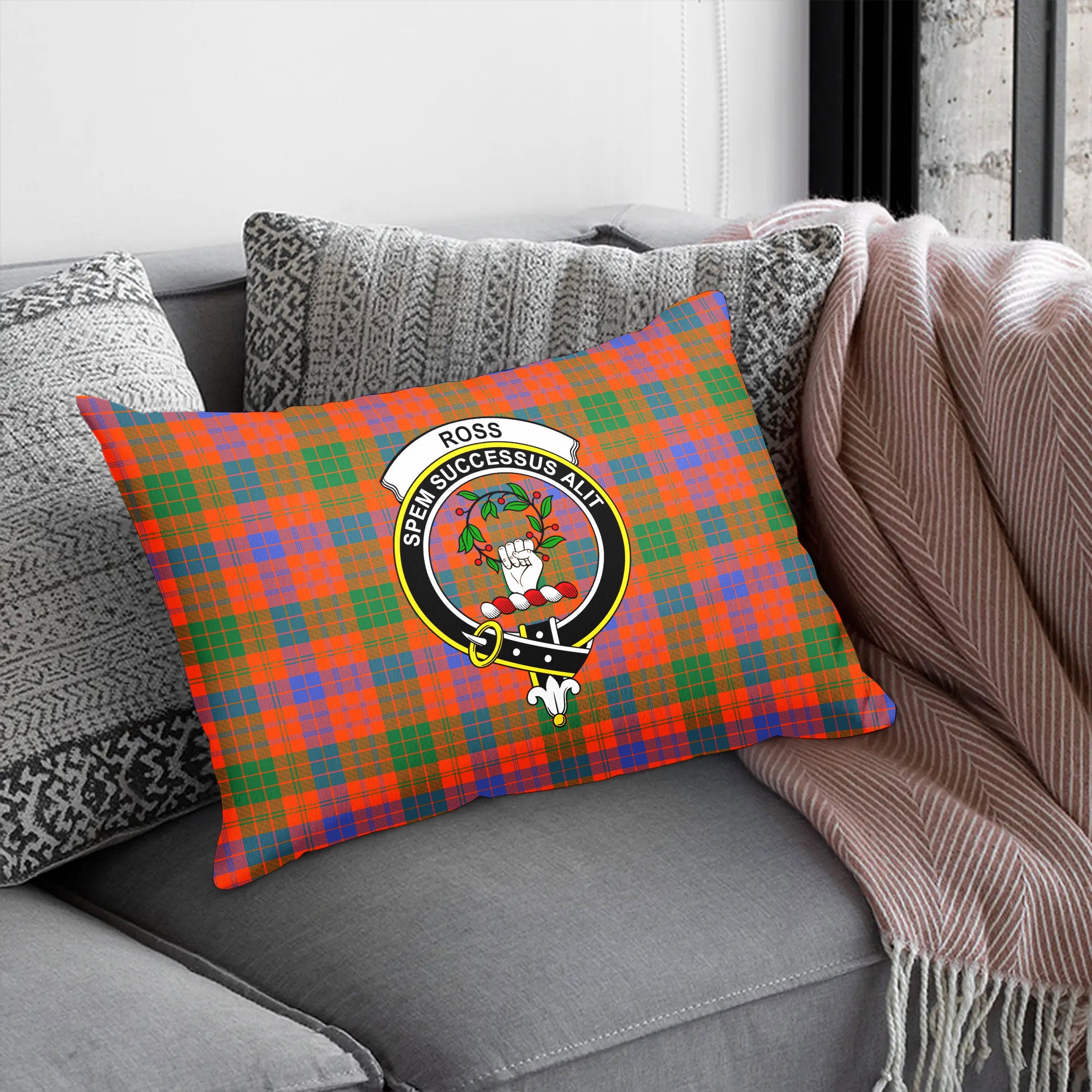 Ross Ancient Tartan Crest Pillow Cover