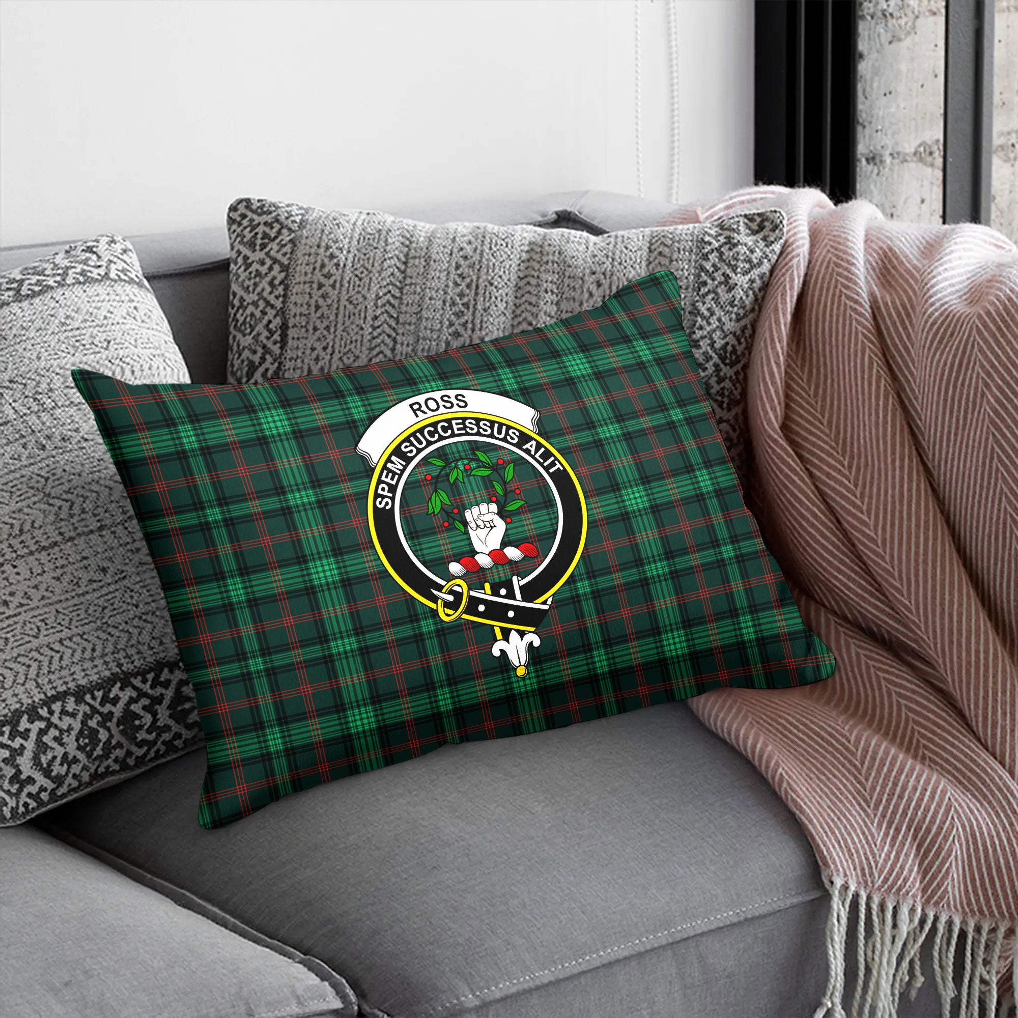 Ross Hunting Modern Tartan Crest Pillow Cover