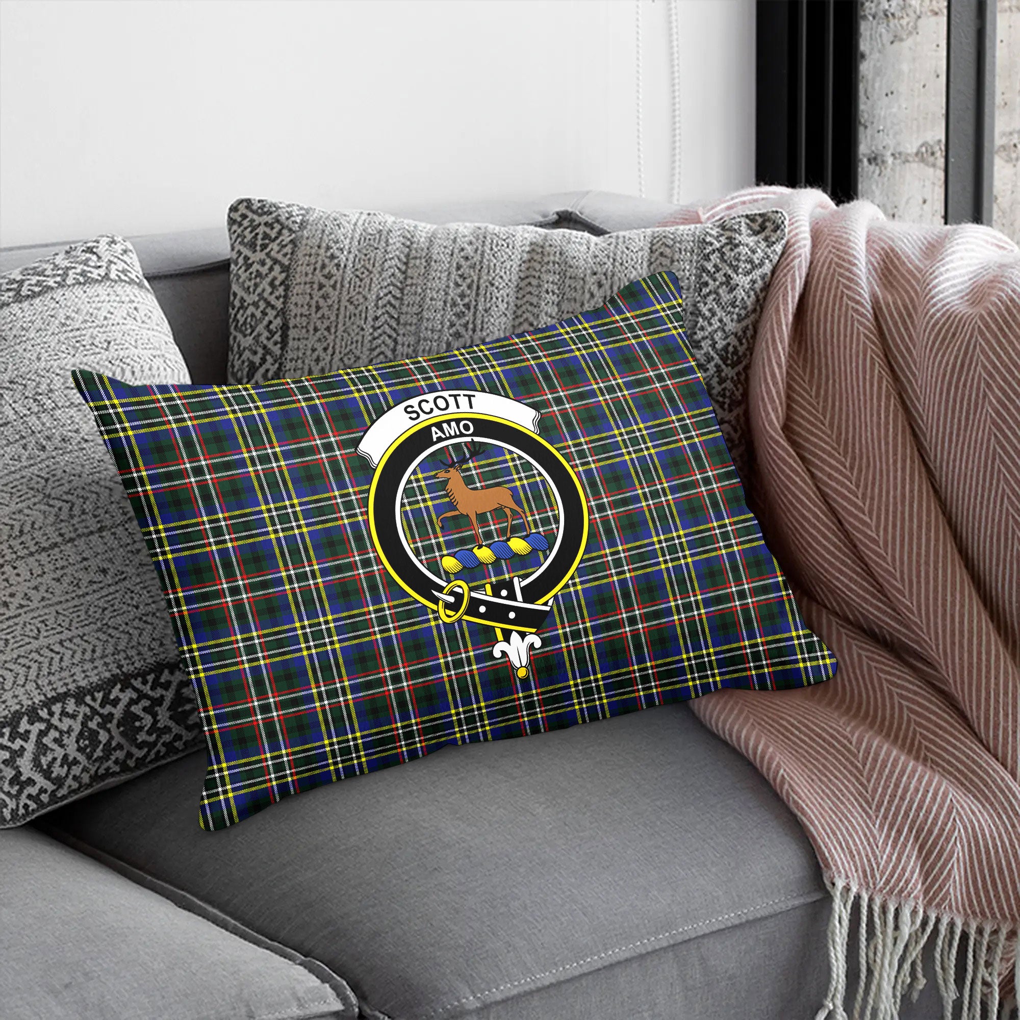 Scott Green Modern Tartan Crest Pillow Cover