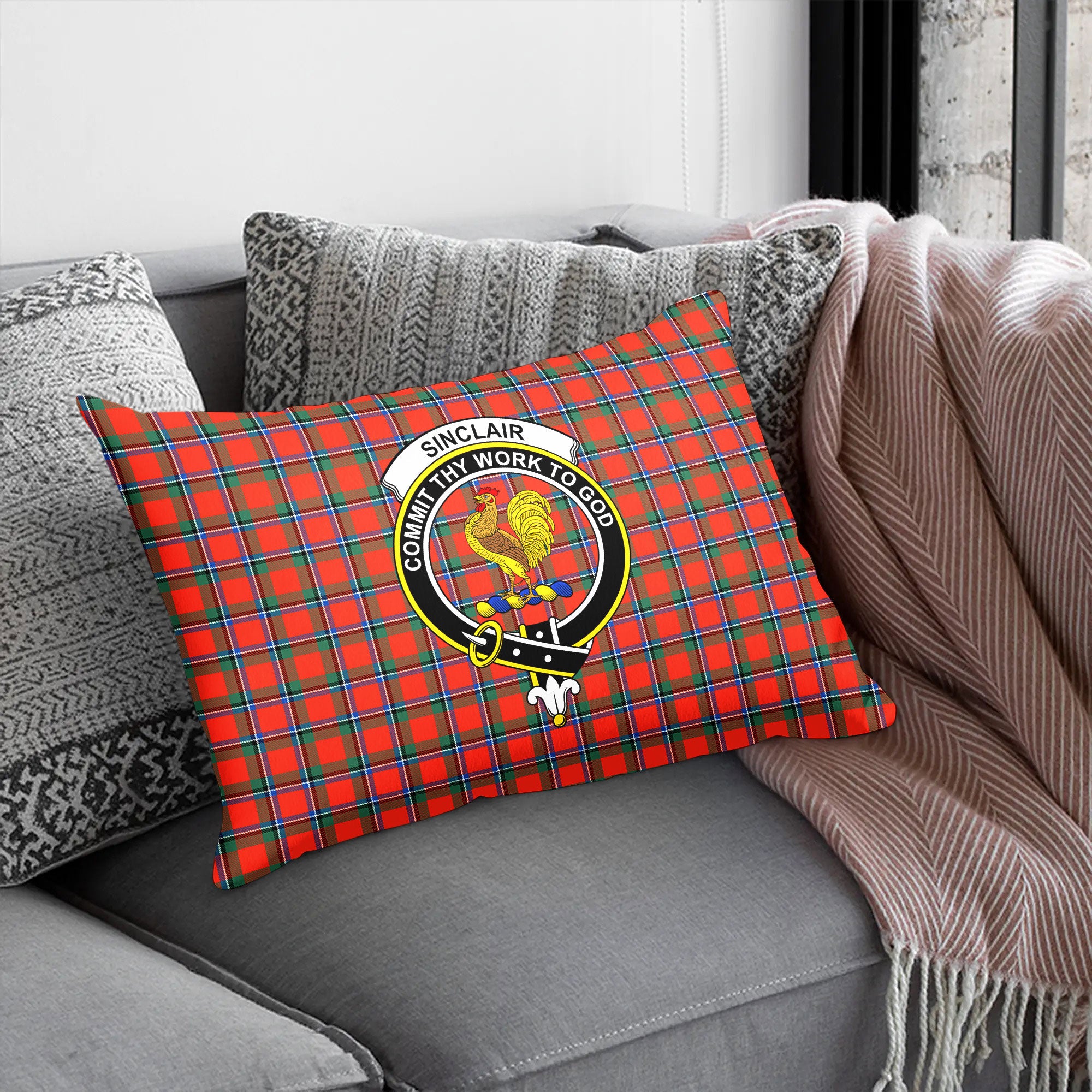 Sinclair Ancient Tartan Crest Pillow Cover