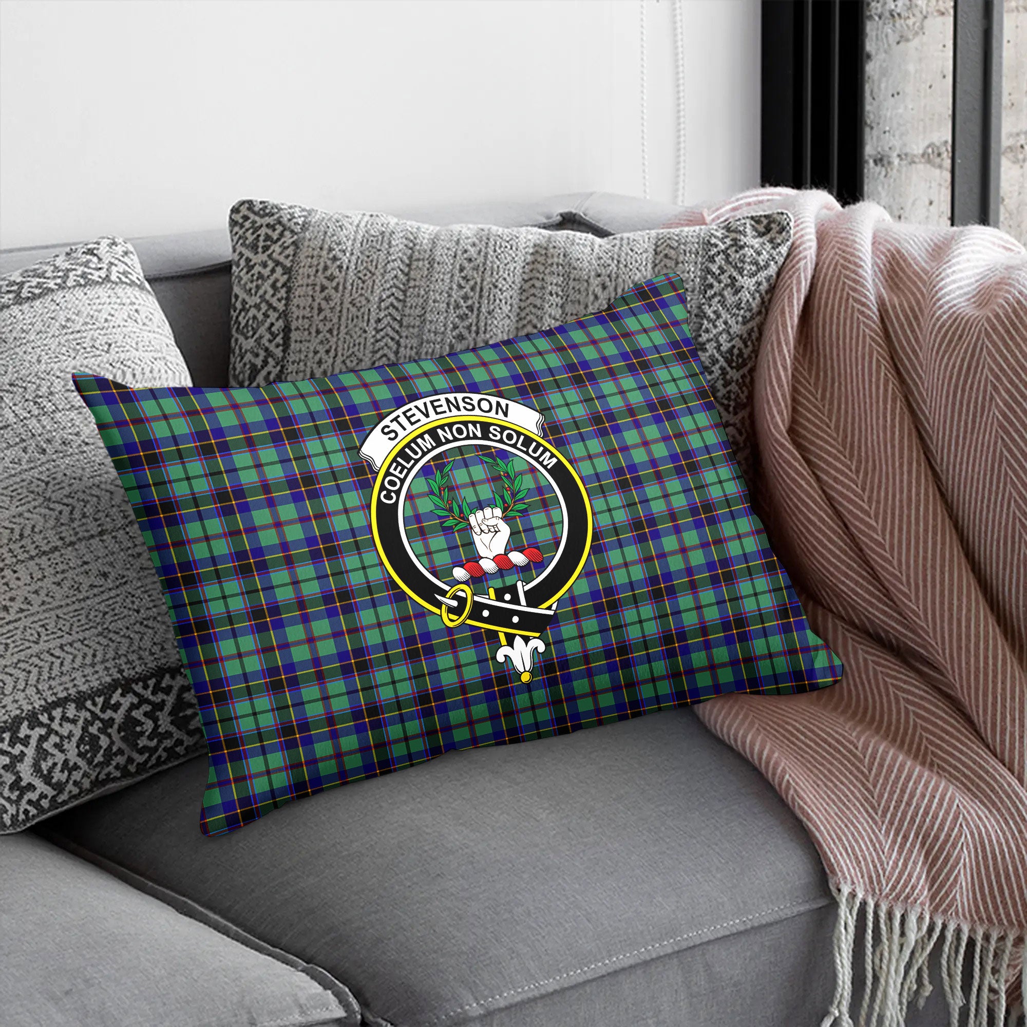 Stevenson Tartan Crest Pillow Cover