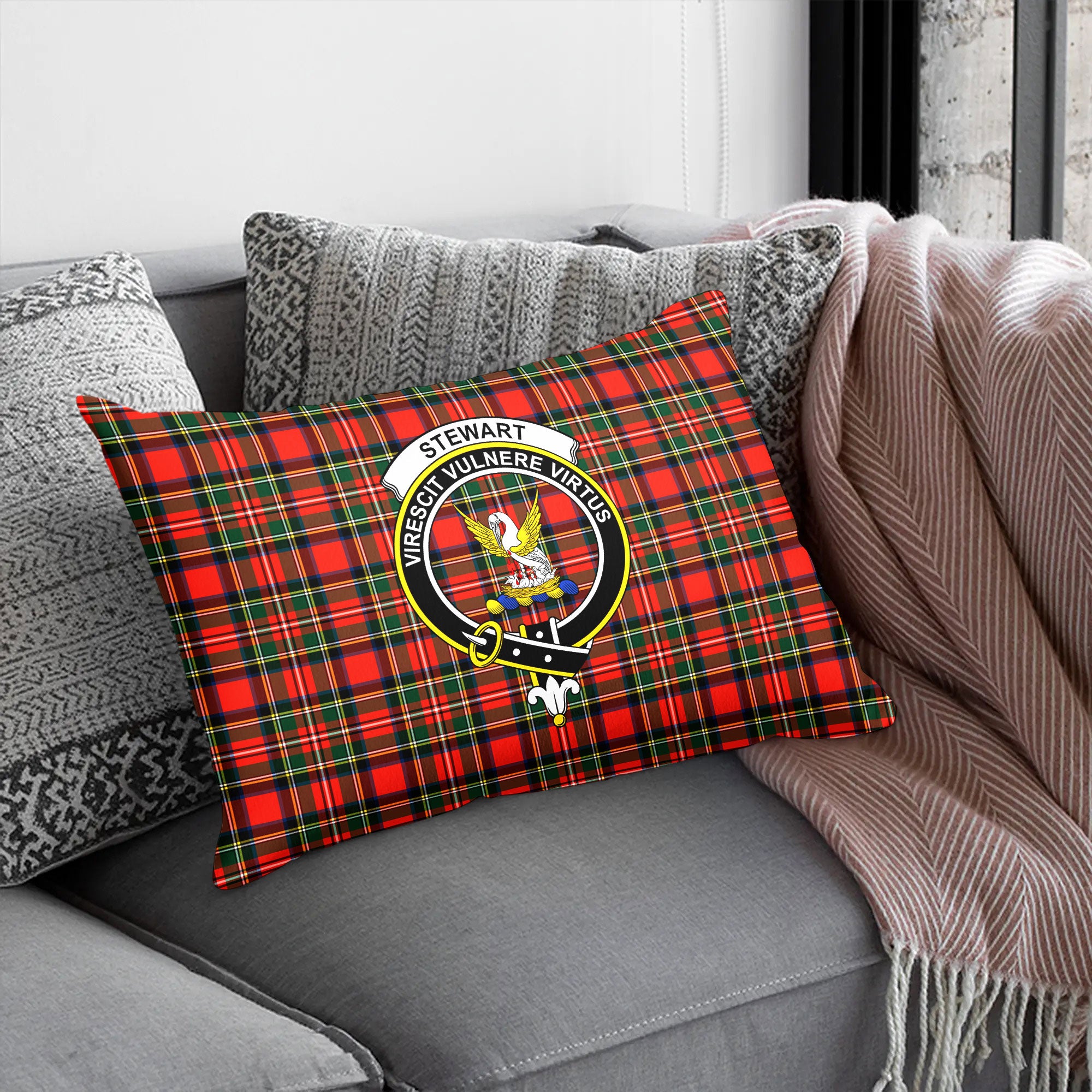 Stewart Royal Modern Tartan Crest Pillow Cover