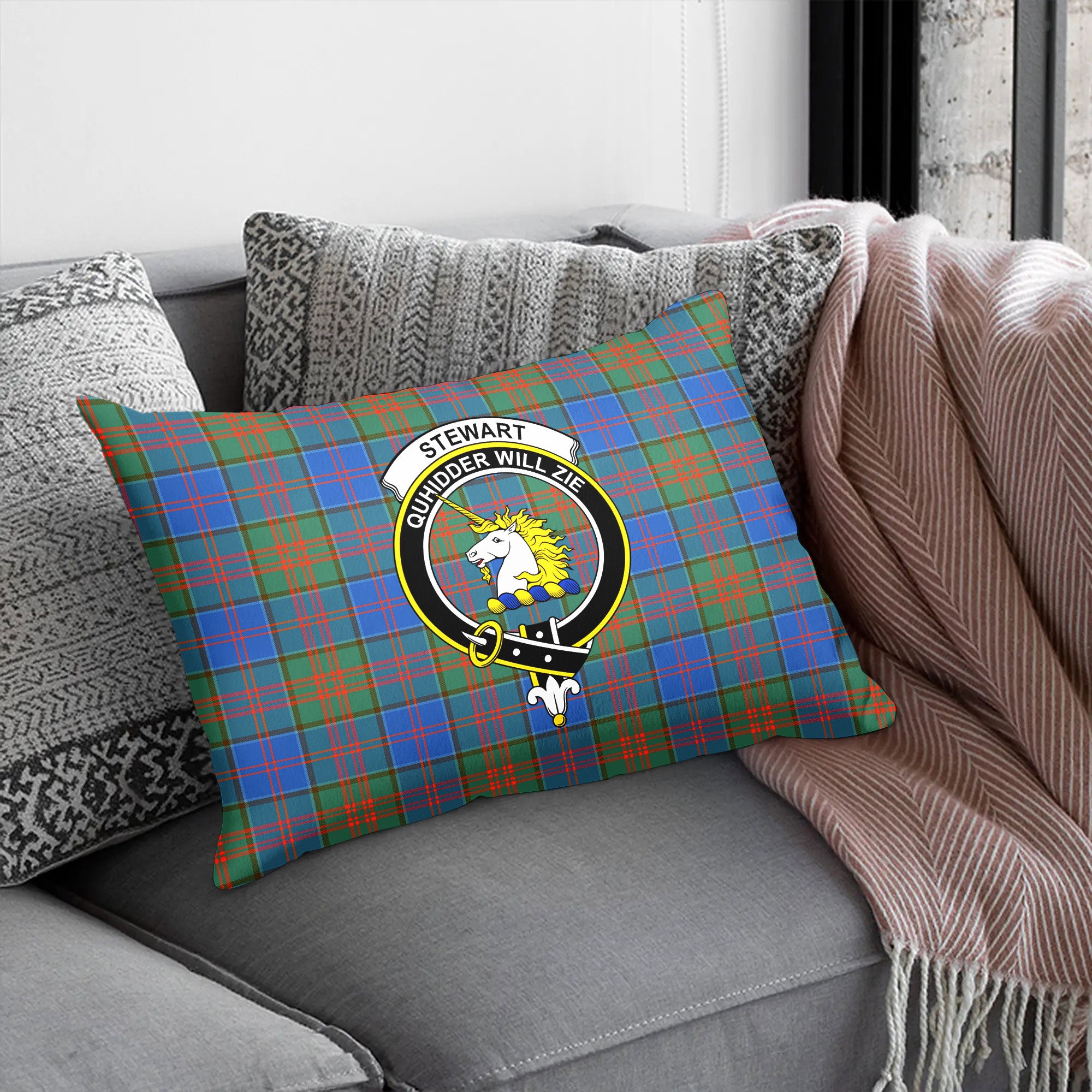 Stewart of Appin Hunting Ancient Tartan Crest Pillow Cover