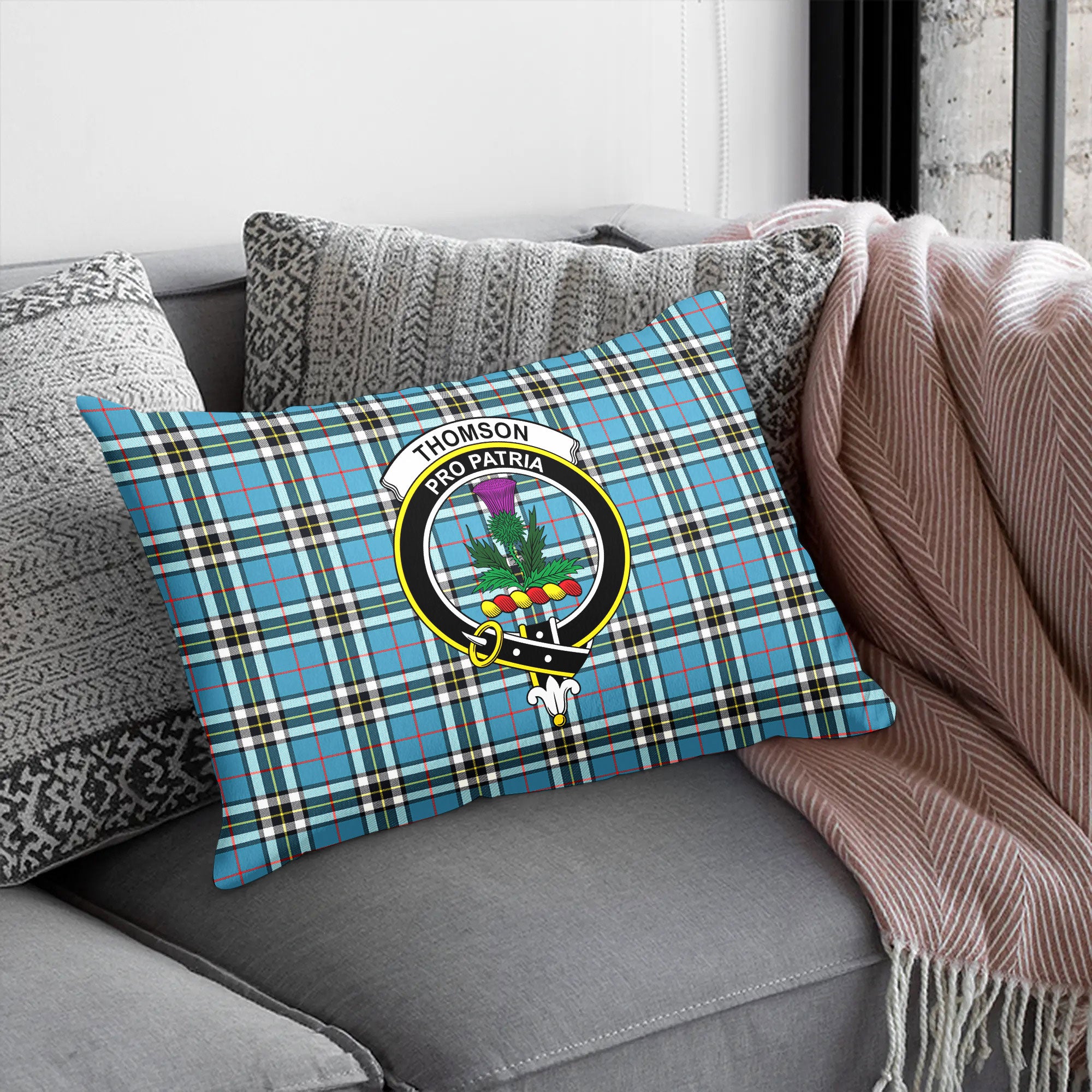 Thomson Blue Tartan Crest Pillow Cover