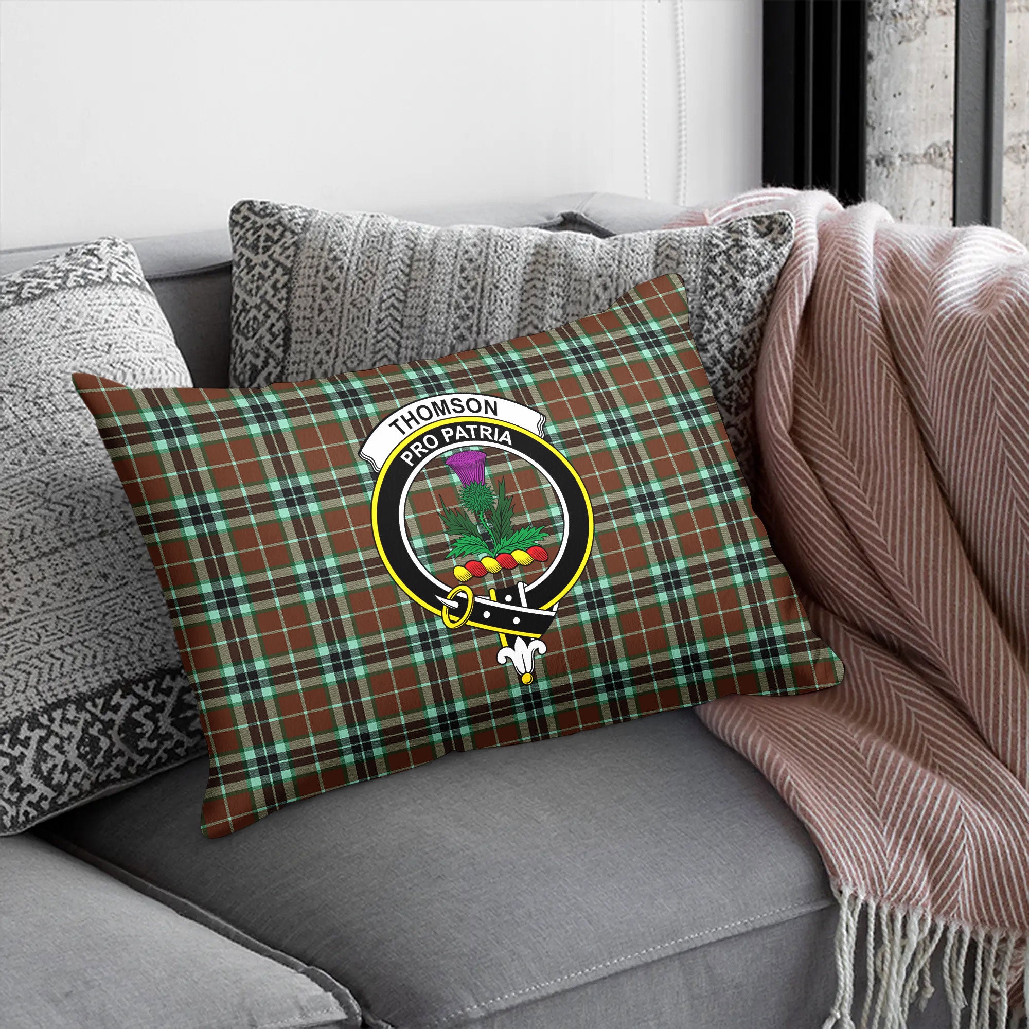 Thomson Hunting Modern Tartan Crest Pillow Cover