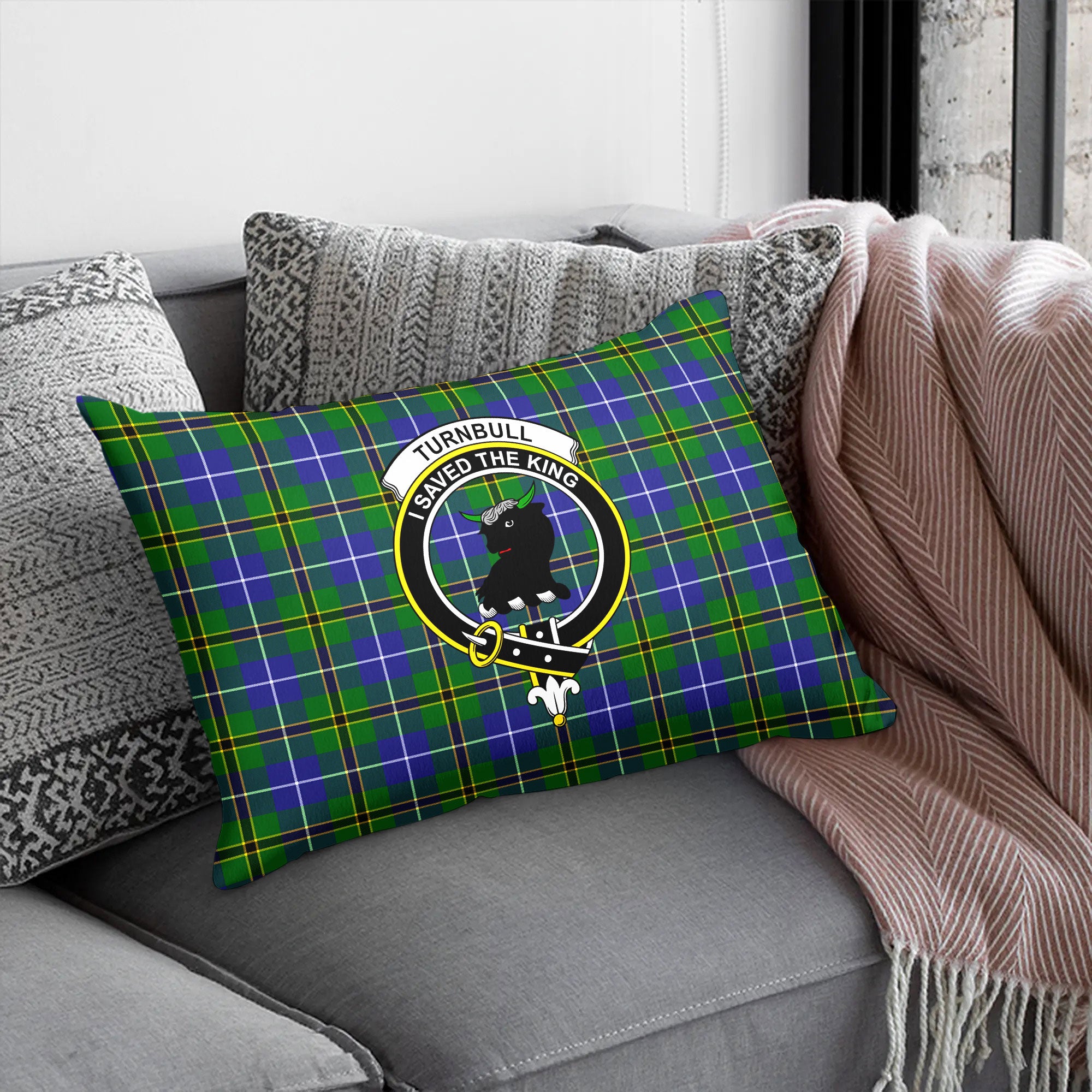 Turnbull Hunting Tartan Crest Pillow Cover