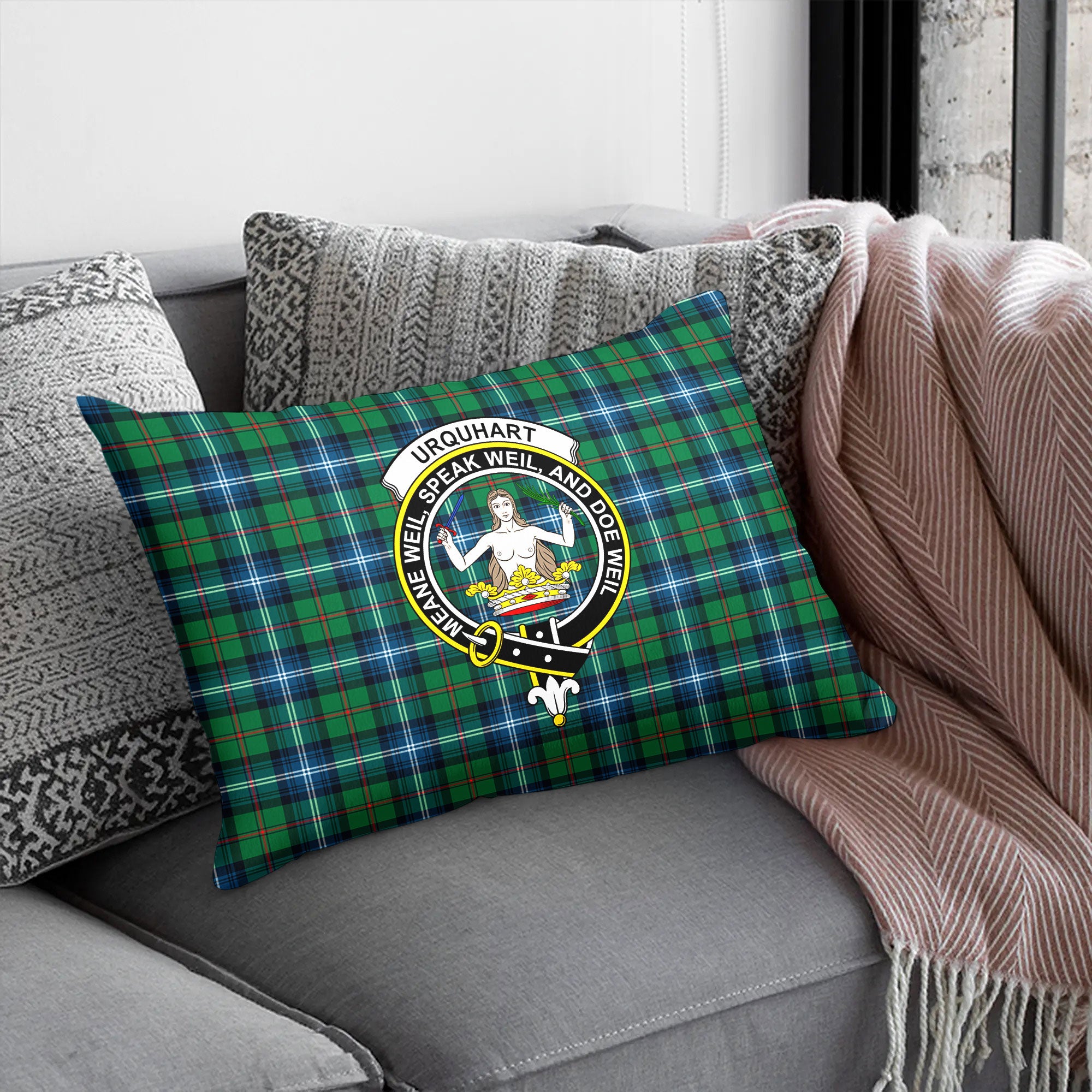 Urquhart Ancient Tartan Crest Pillow Cover