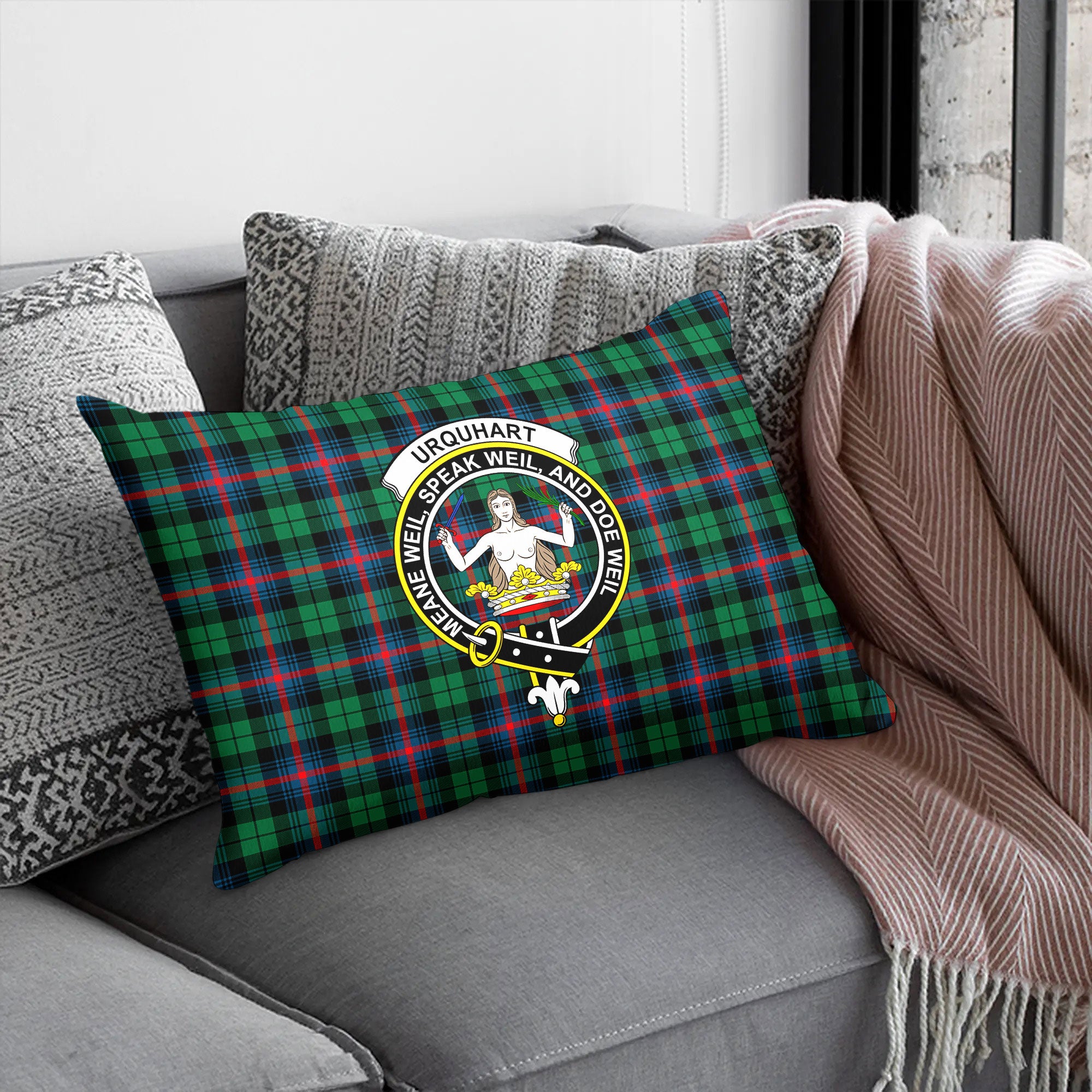 Urquhart Broad Red Ancient Tartan Crest Pillow Cover