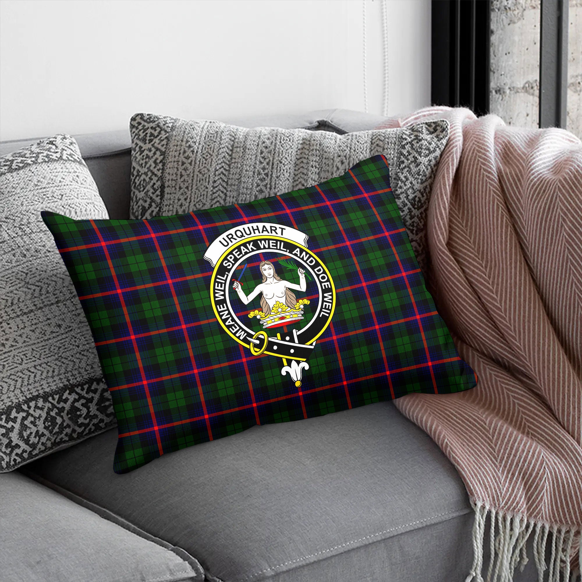 Urquhart Modern Tartan Crest Pillow Cover