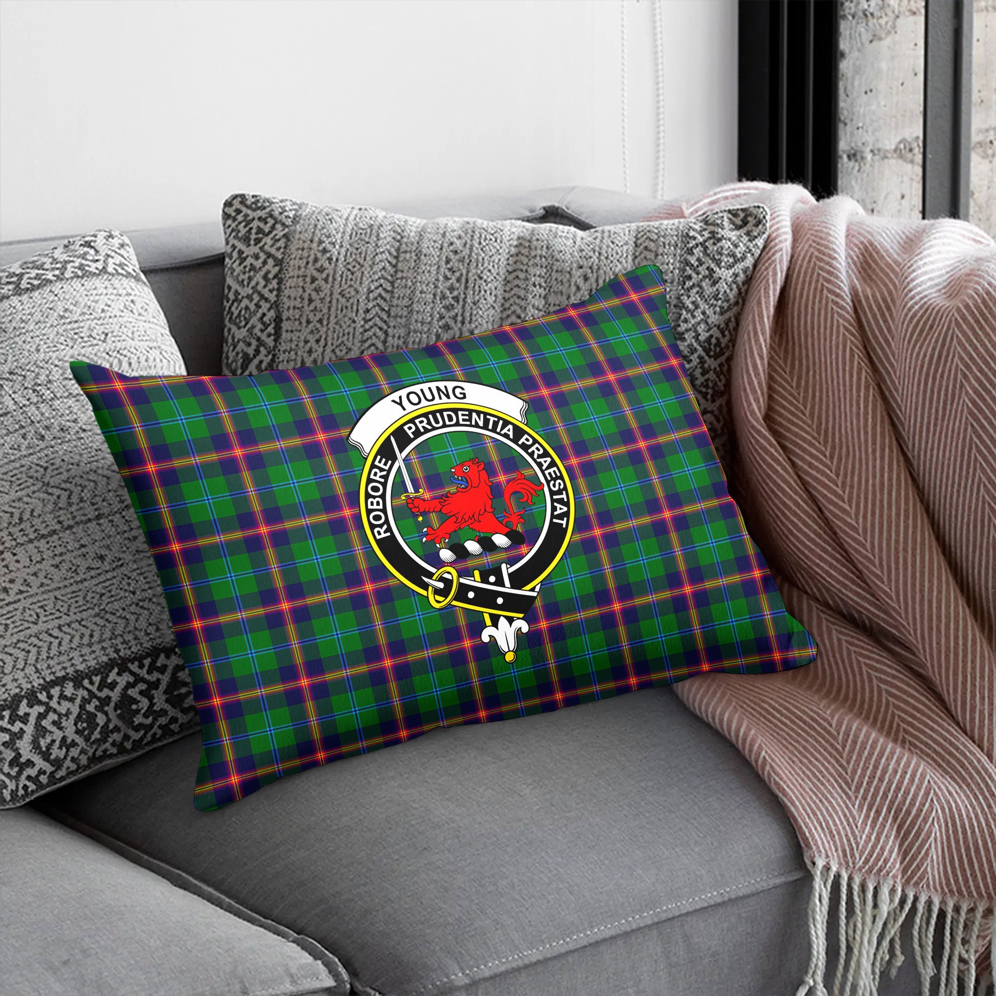 Young Modern Tartan Crest Pillow Cover