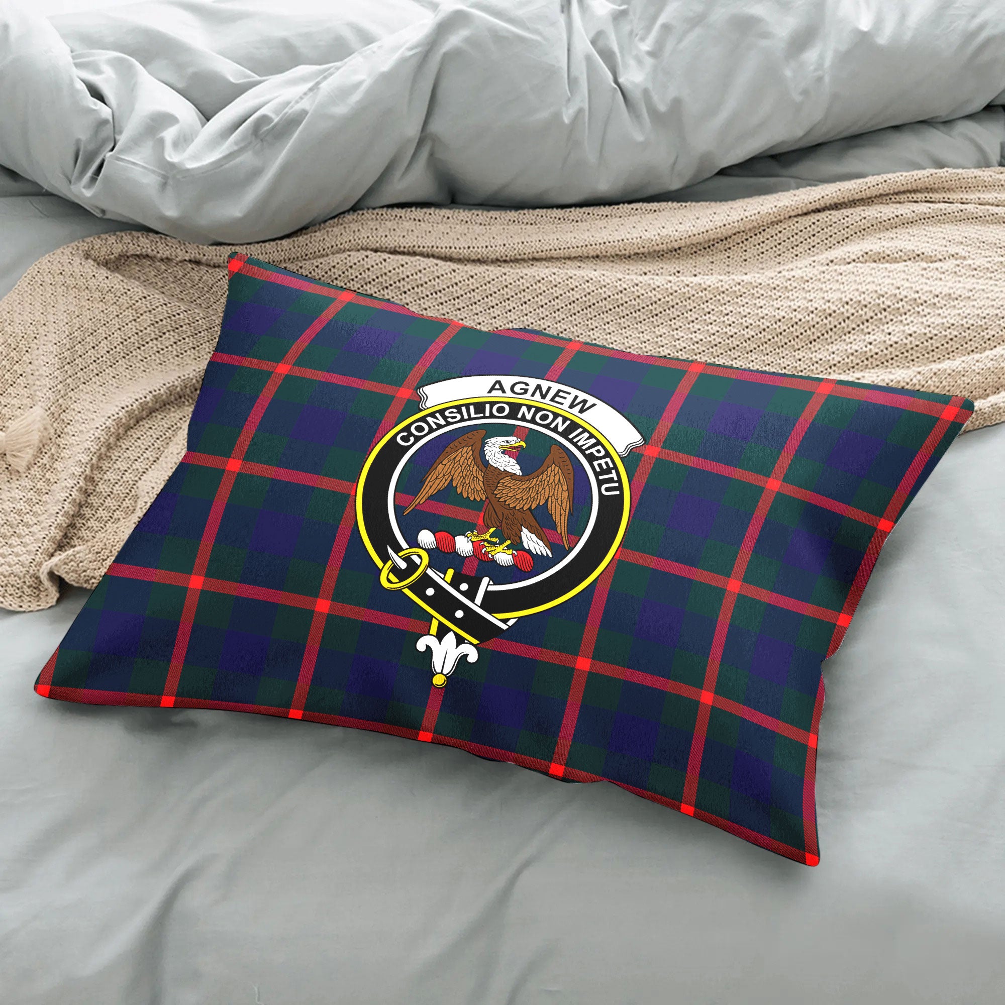 Agnew Modern Tartan Crest Pillow Cover