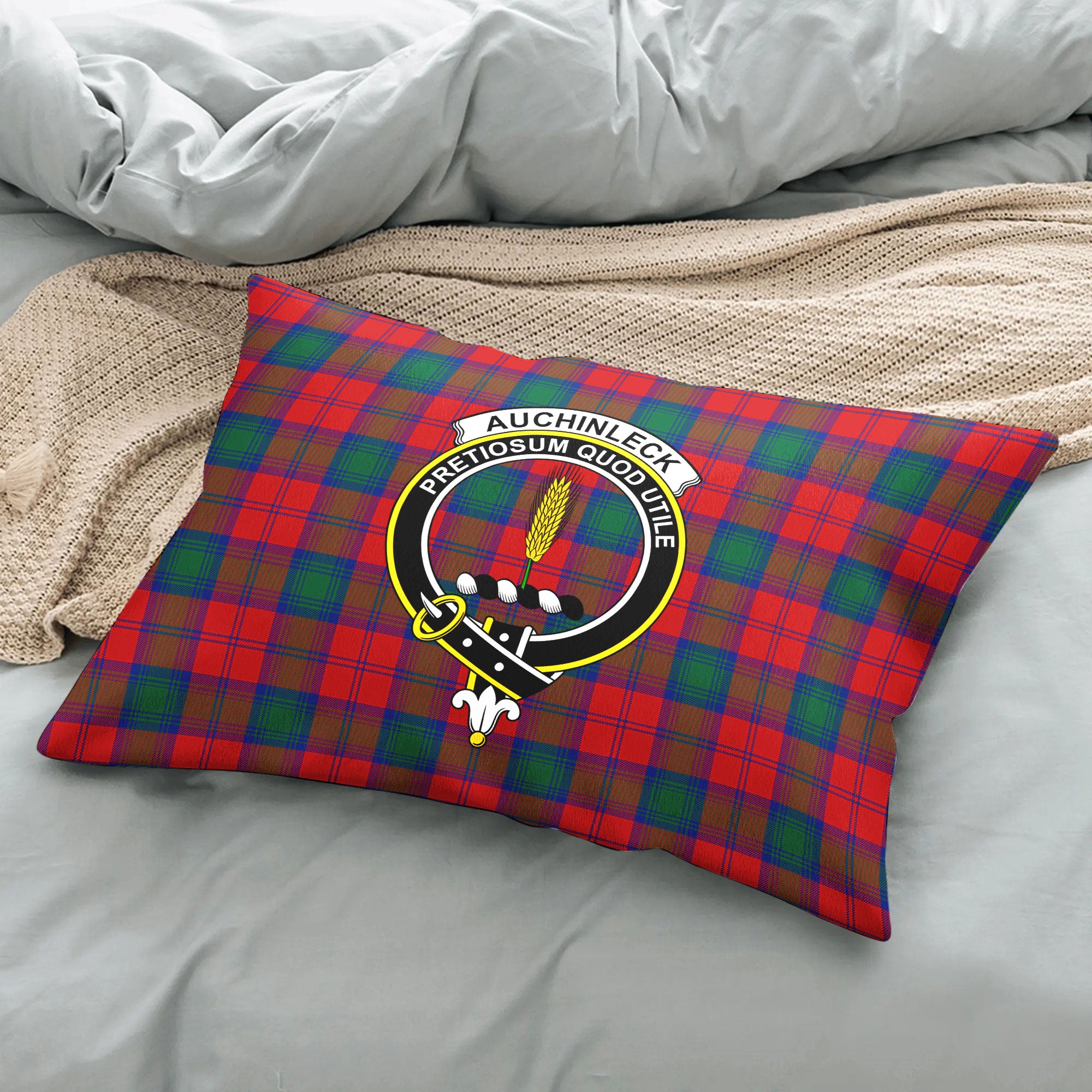 Auchinleck Tartan Crest Pillow Cover