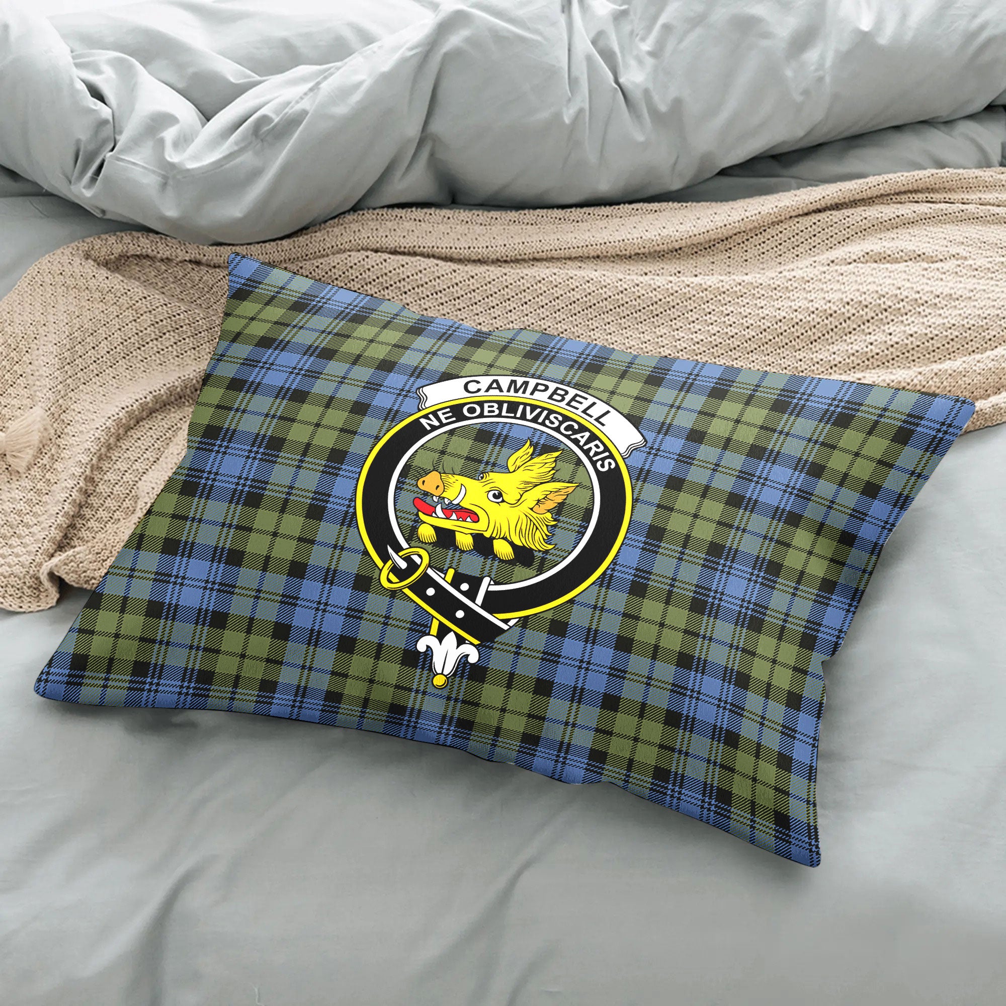 Campbell Faded Tartan Crest Pillow Cover