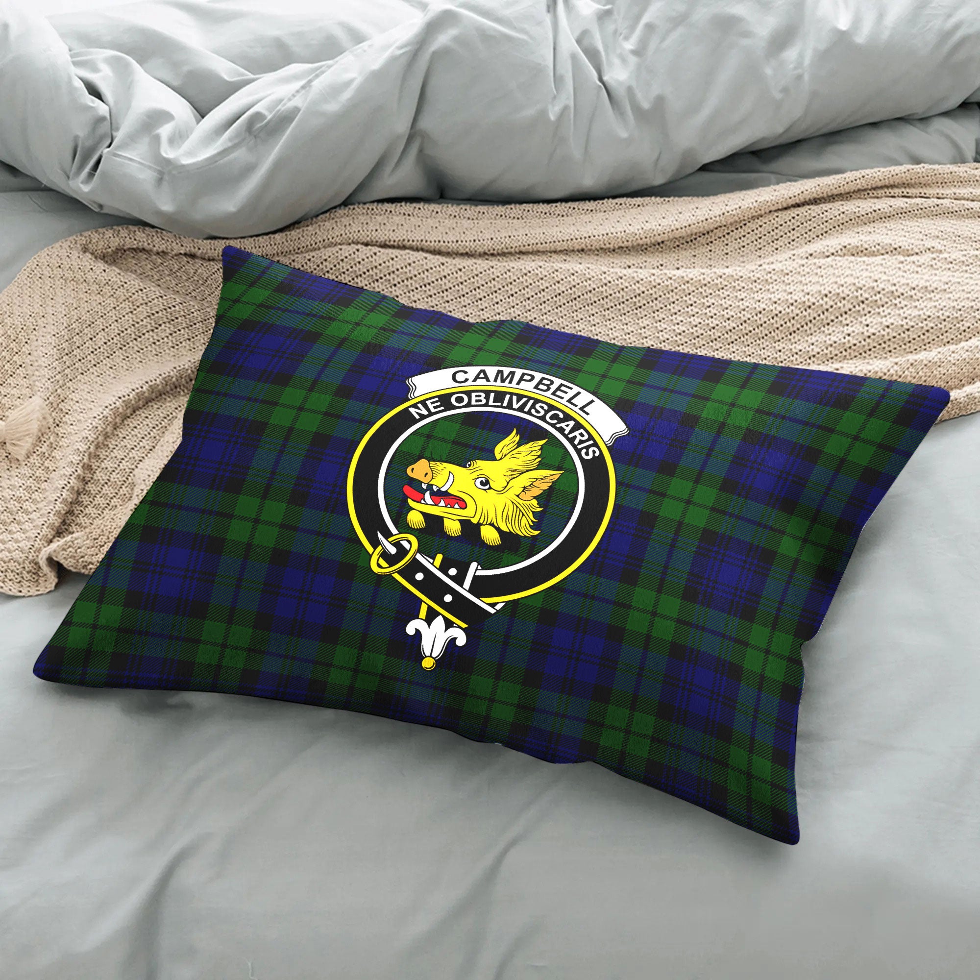 Campbell Modern Tartan Crest Pillow Cover