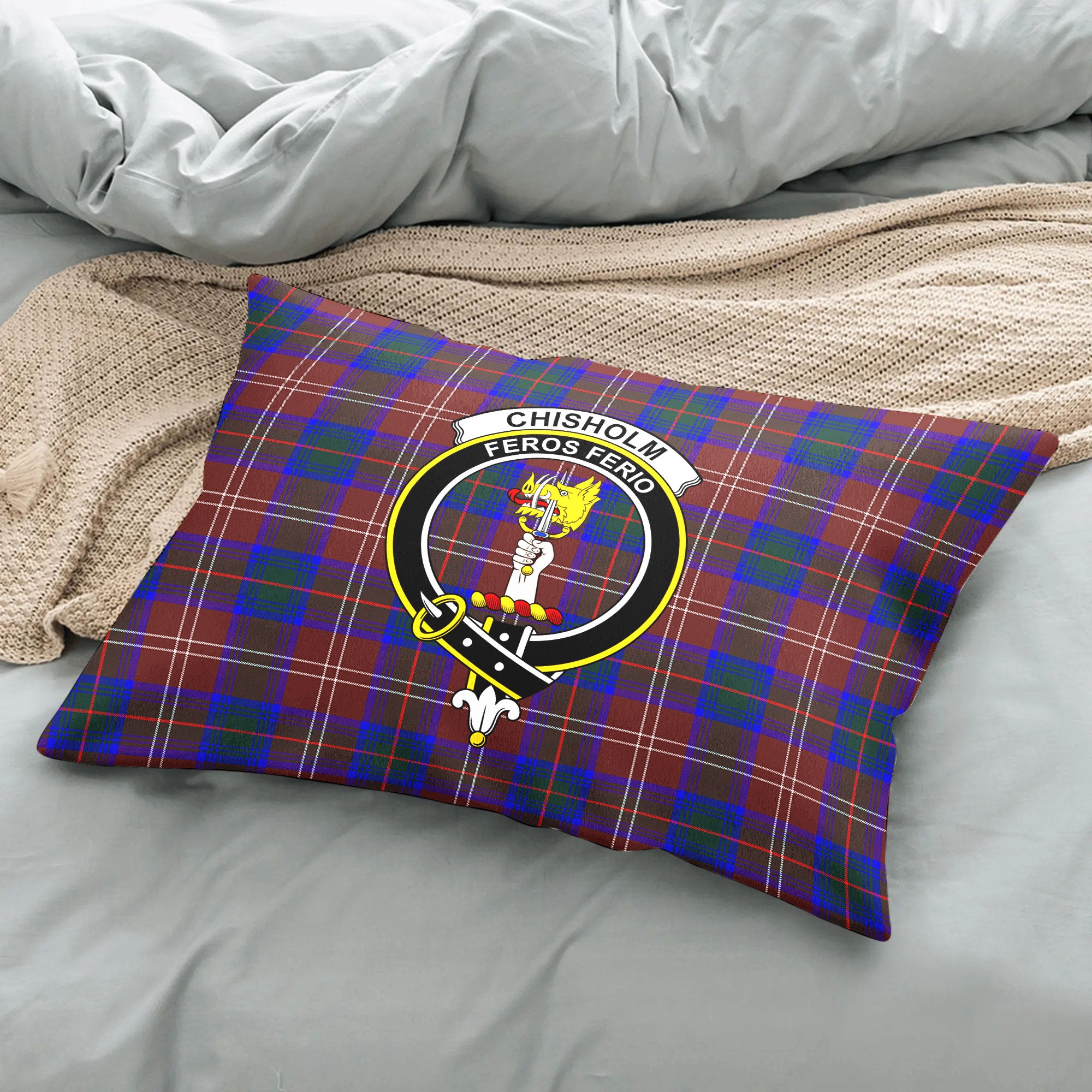 Chisholm Hunting Modern Tartan Crest Pillow Cover