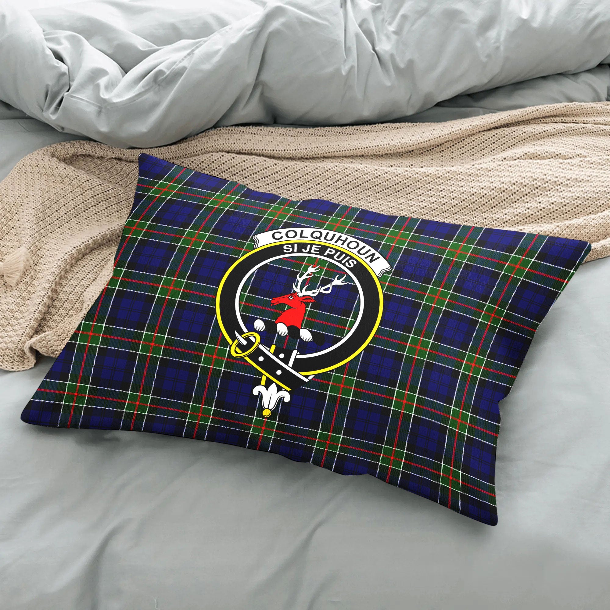 Colquhoun Modern Tartan Crest Pillow Cover