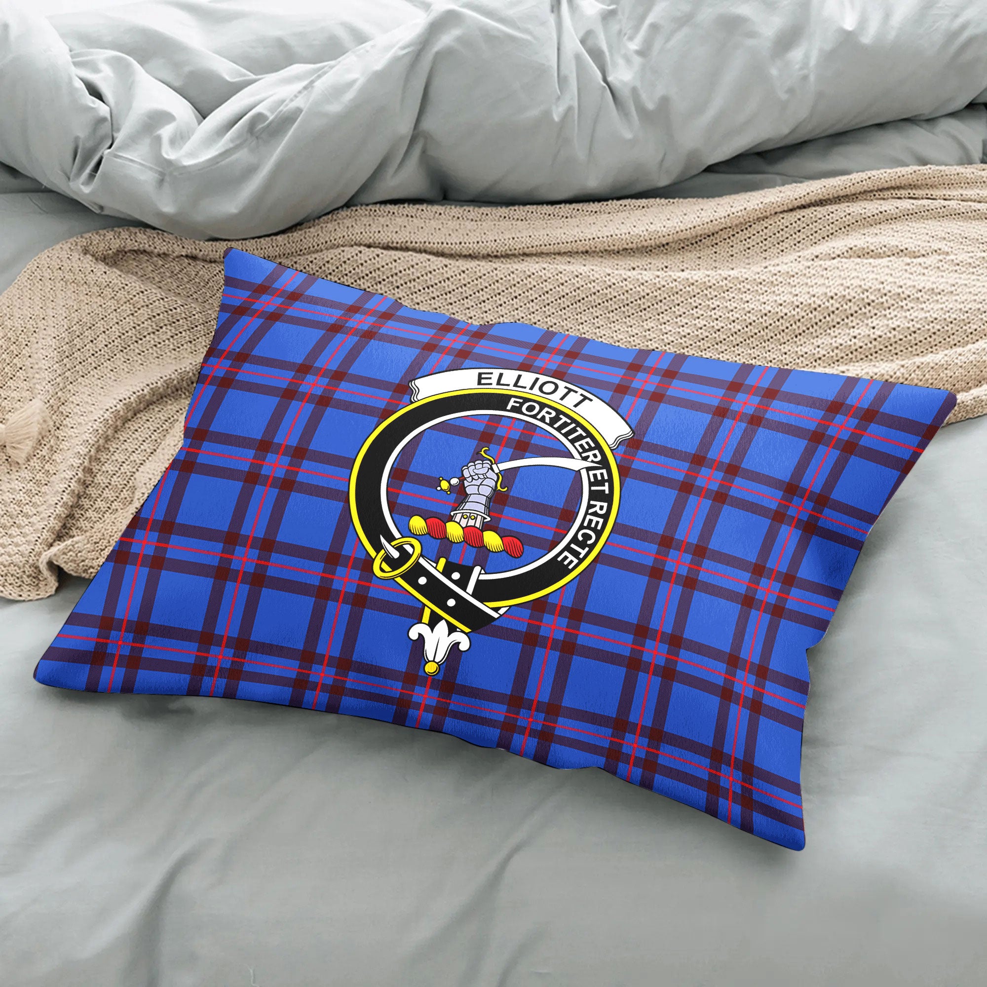 Elliott Modern Tartan Crest Pillow Cover