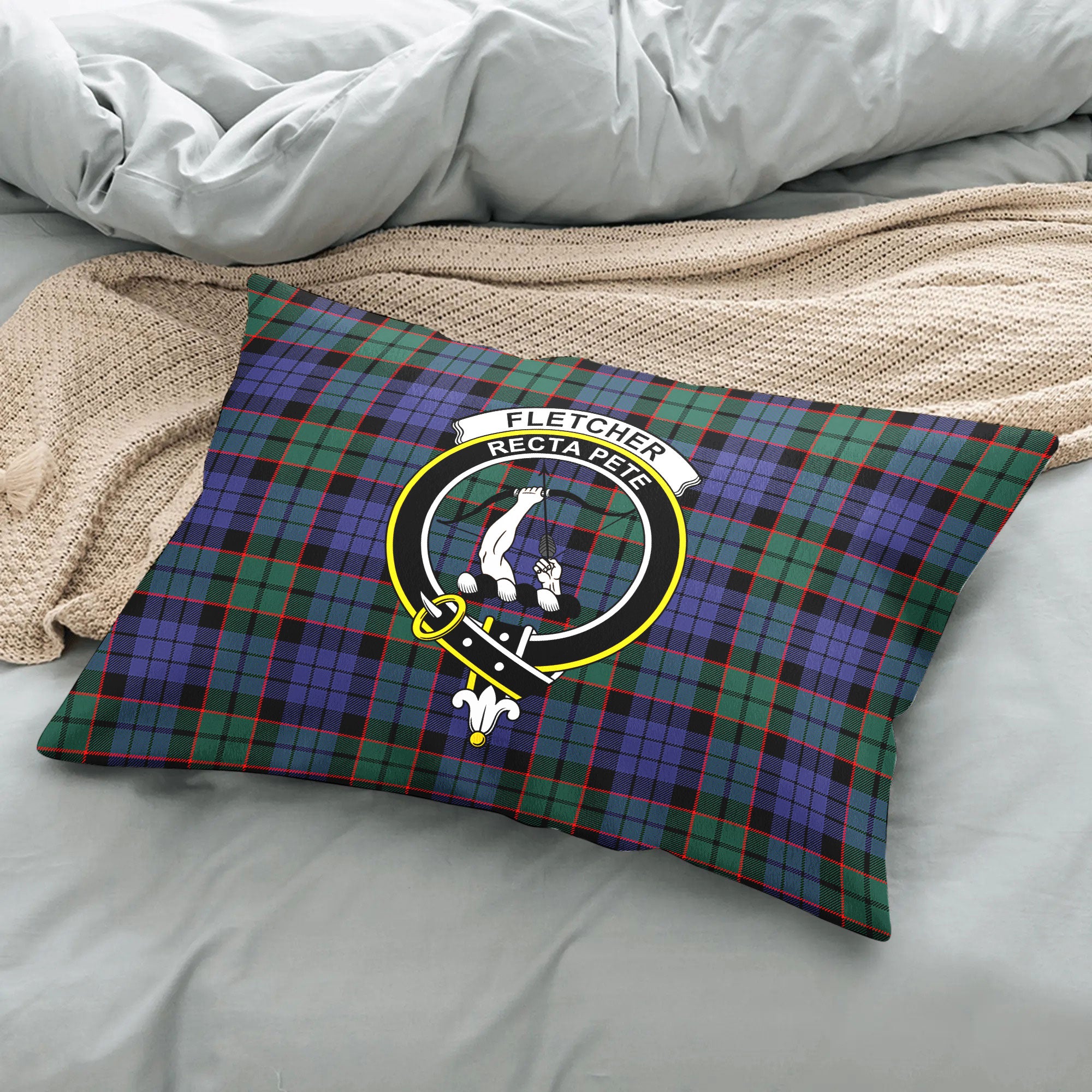 Fletcher Modern Tartan Crest Pillow Cover