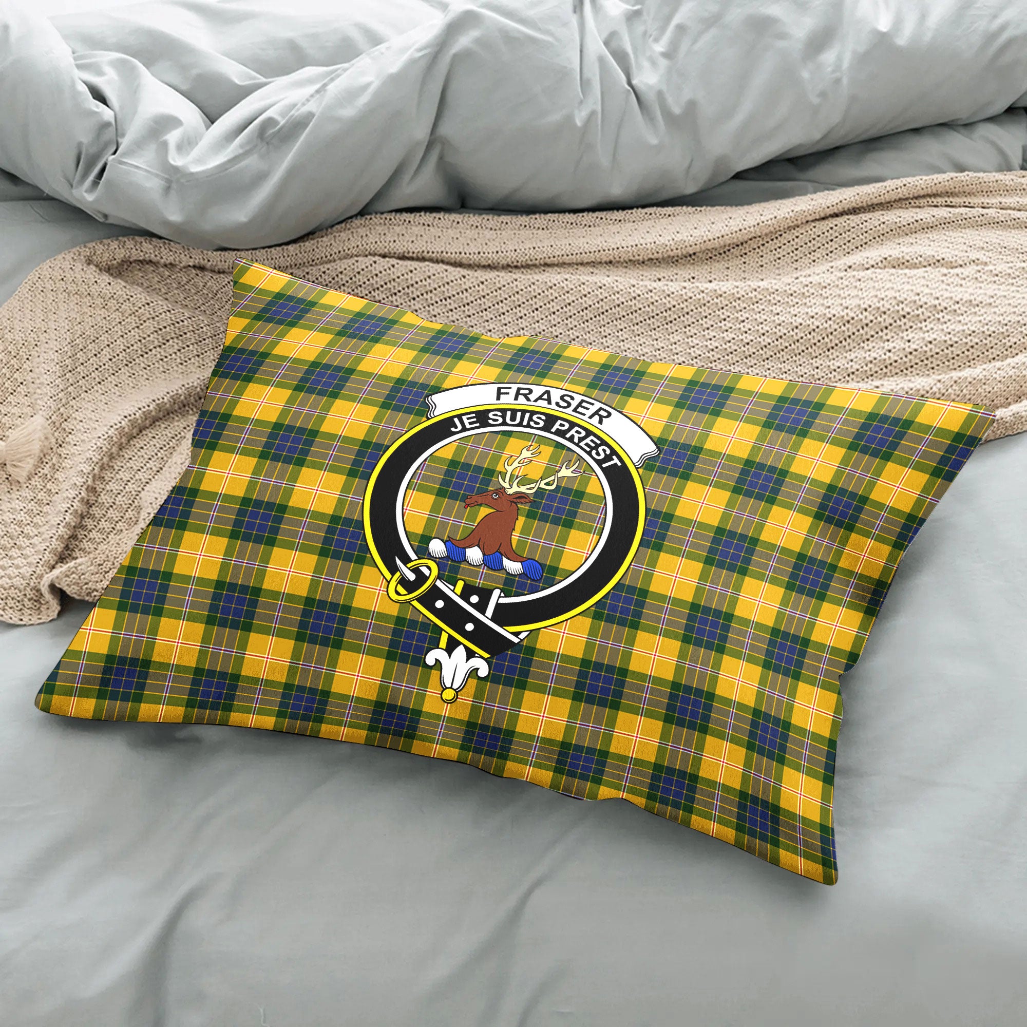 Fraser (of Lovat) Yellow Tartan Crest Pillow Cover