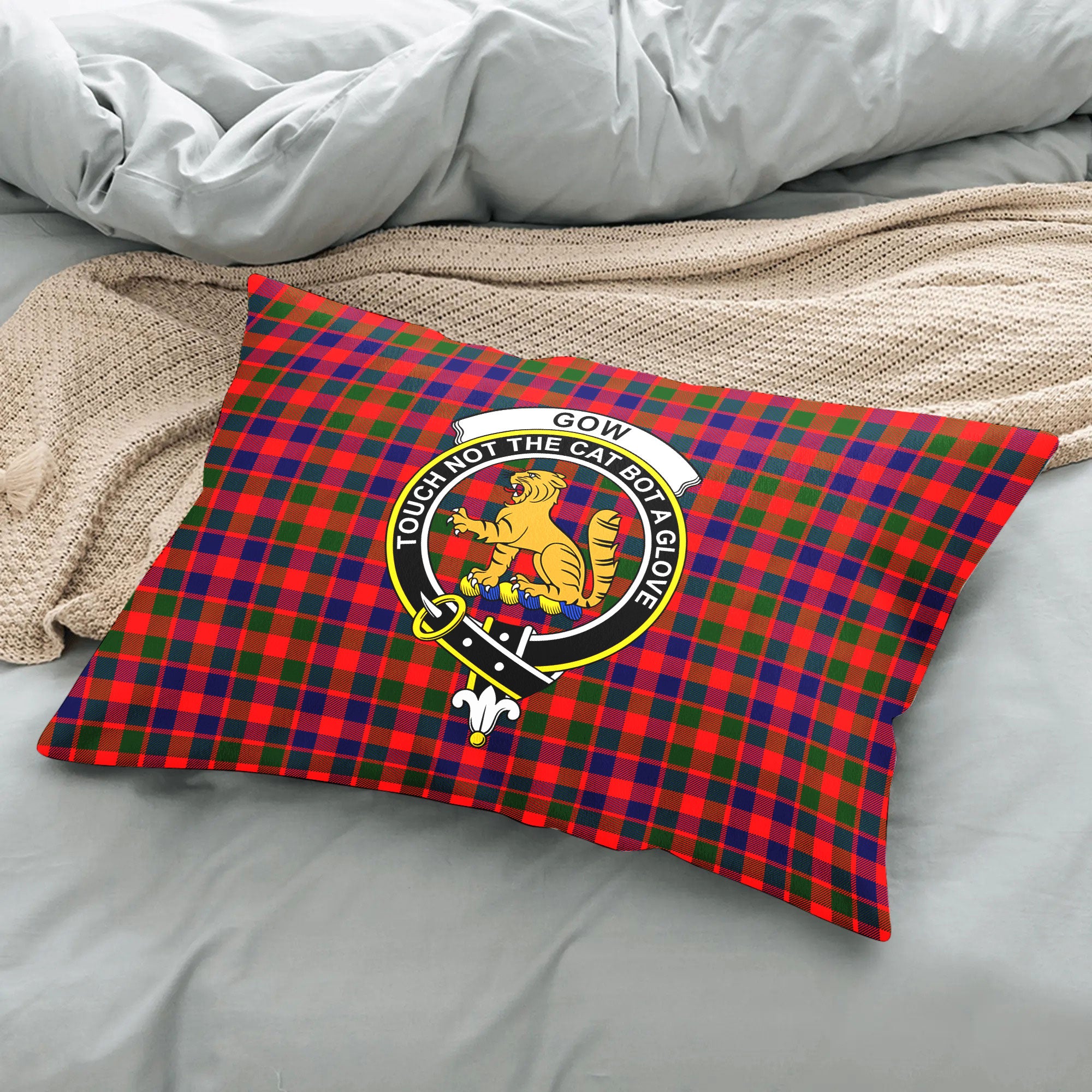 Gow (or McGouan) Tartan Crest Pillow Cover