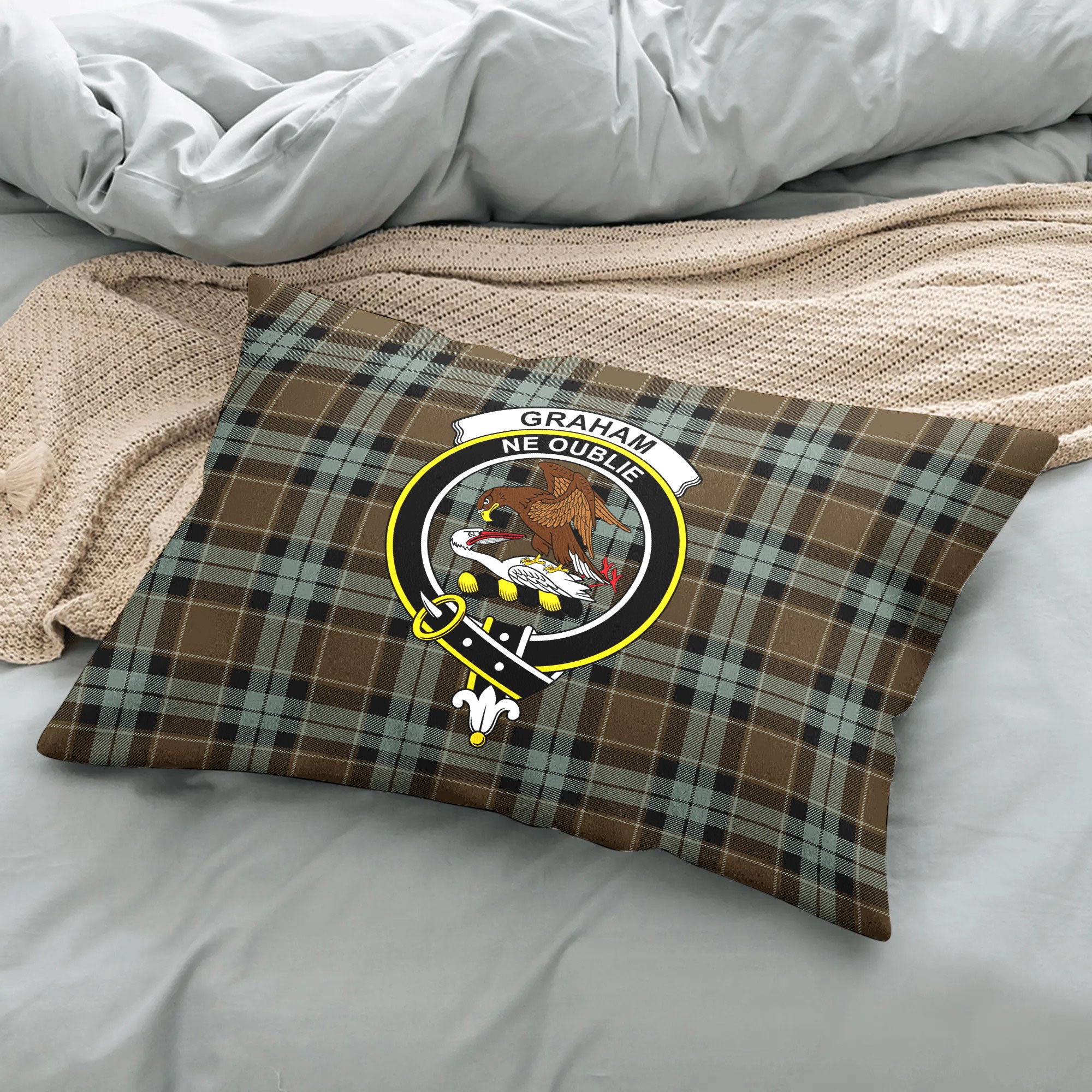 Graham of Menteith Weathered Tartan Crest Pillow Cover