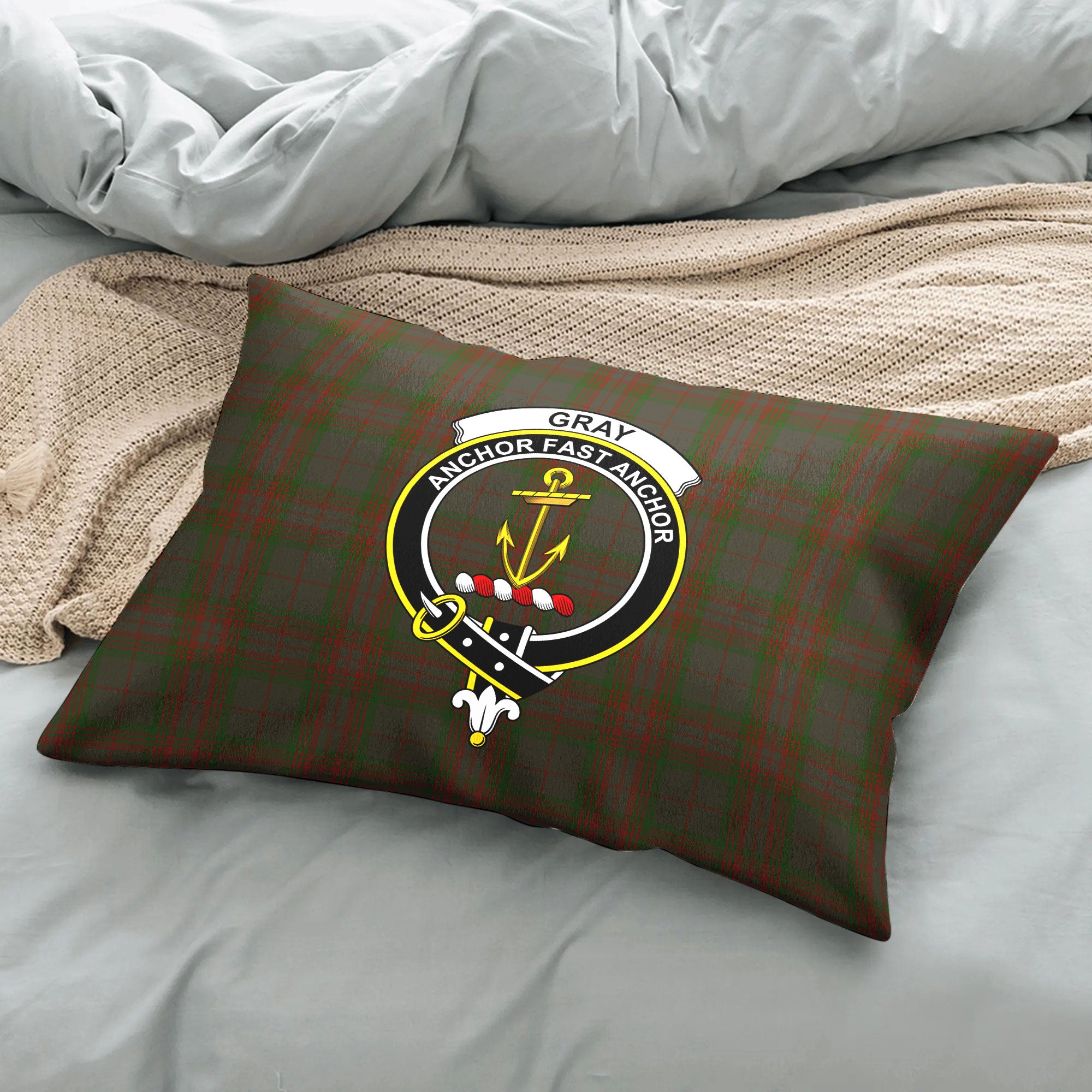 Gray Tartan Crest Pillow Cover