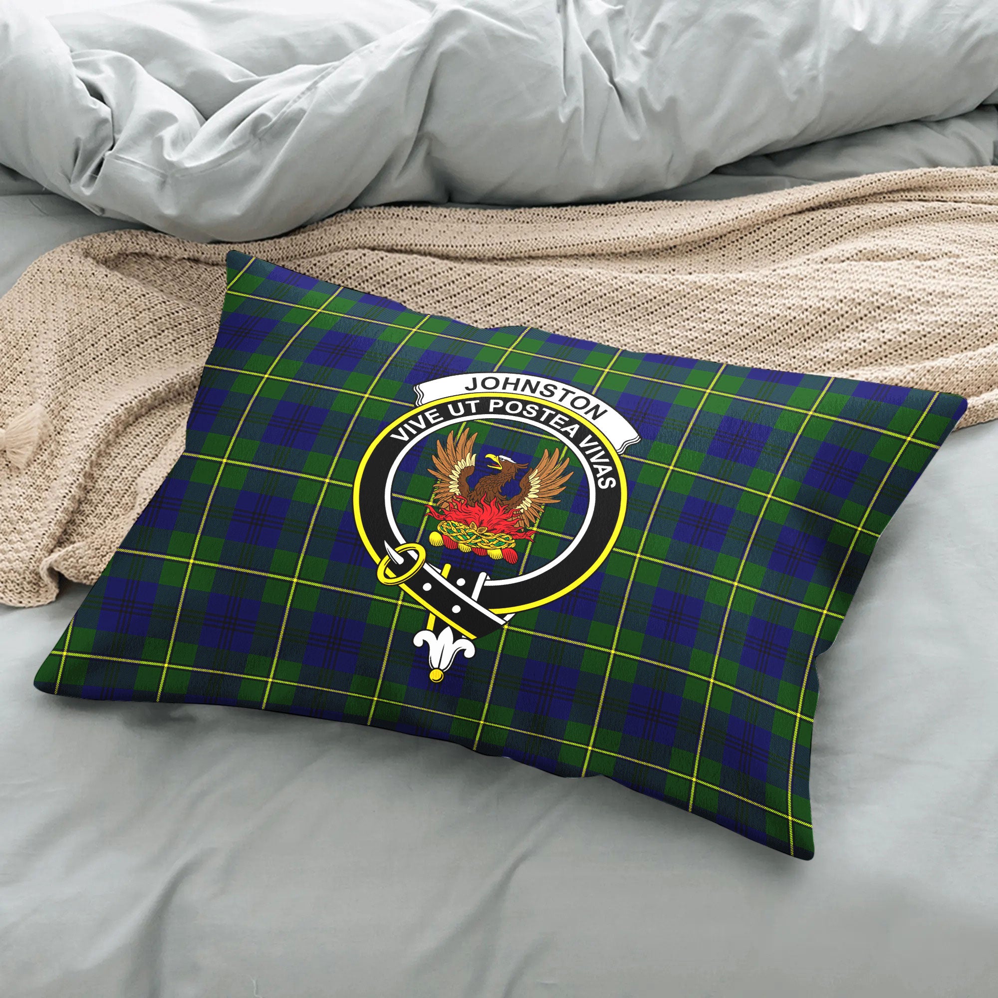 Johnston of Caskieben Tartan Crest Pillow Cover