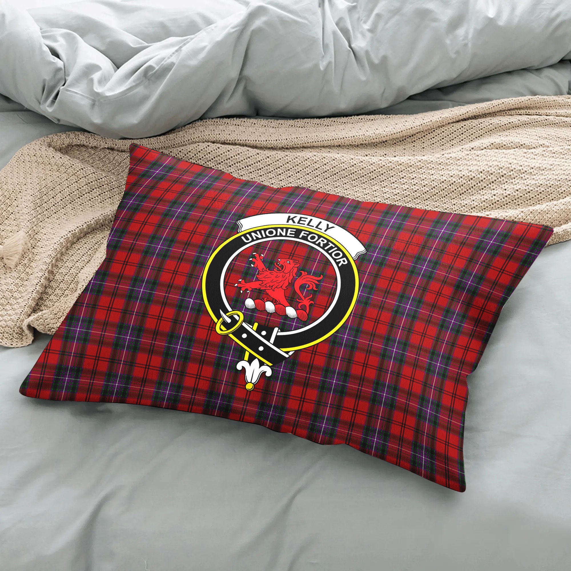 Kelly of Sleat Red Tartan Crest Pillow Cover