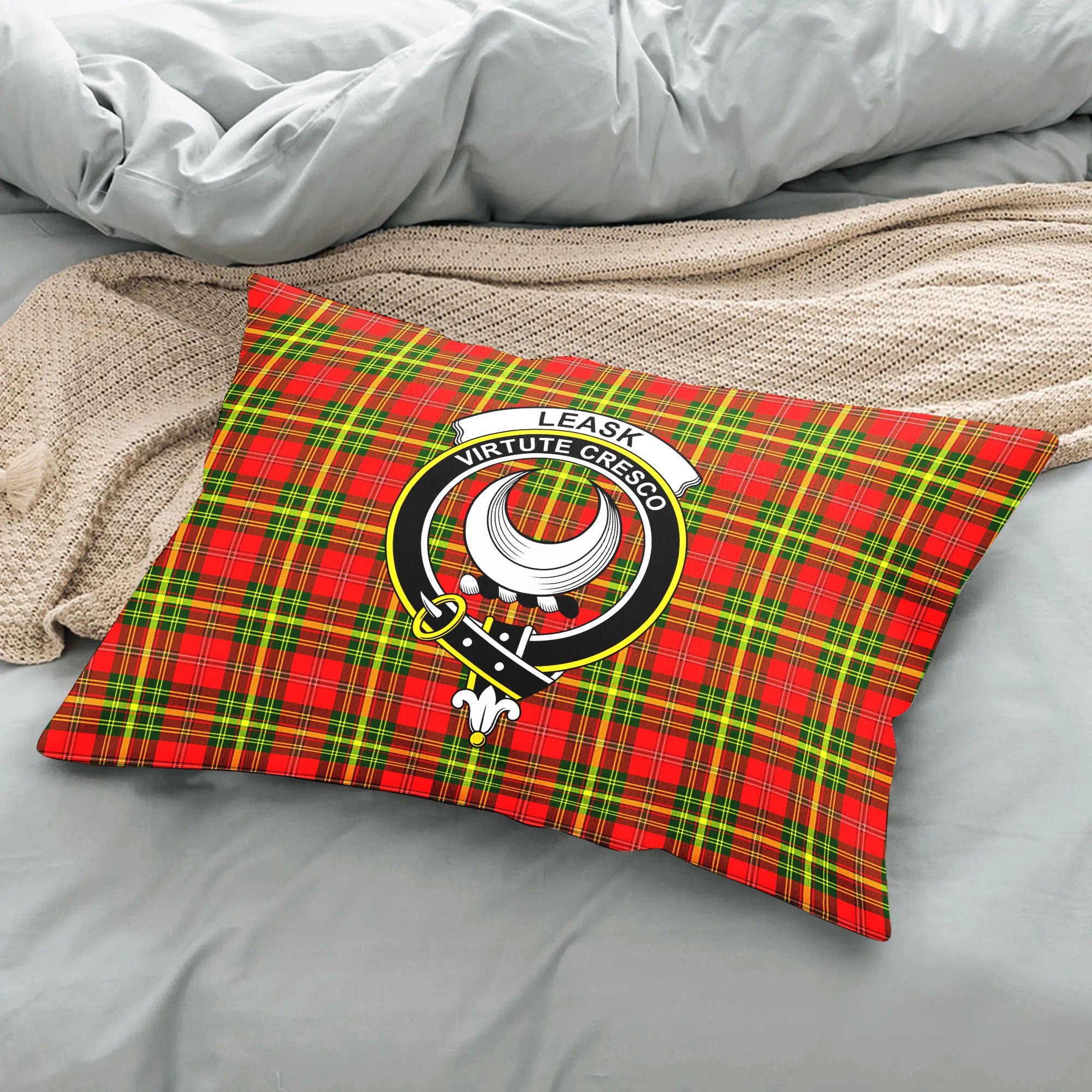 Leask Tartan Crest Pillow Cover