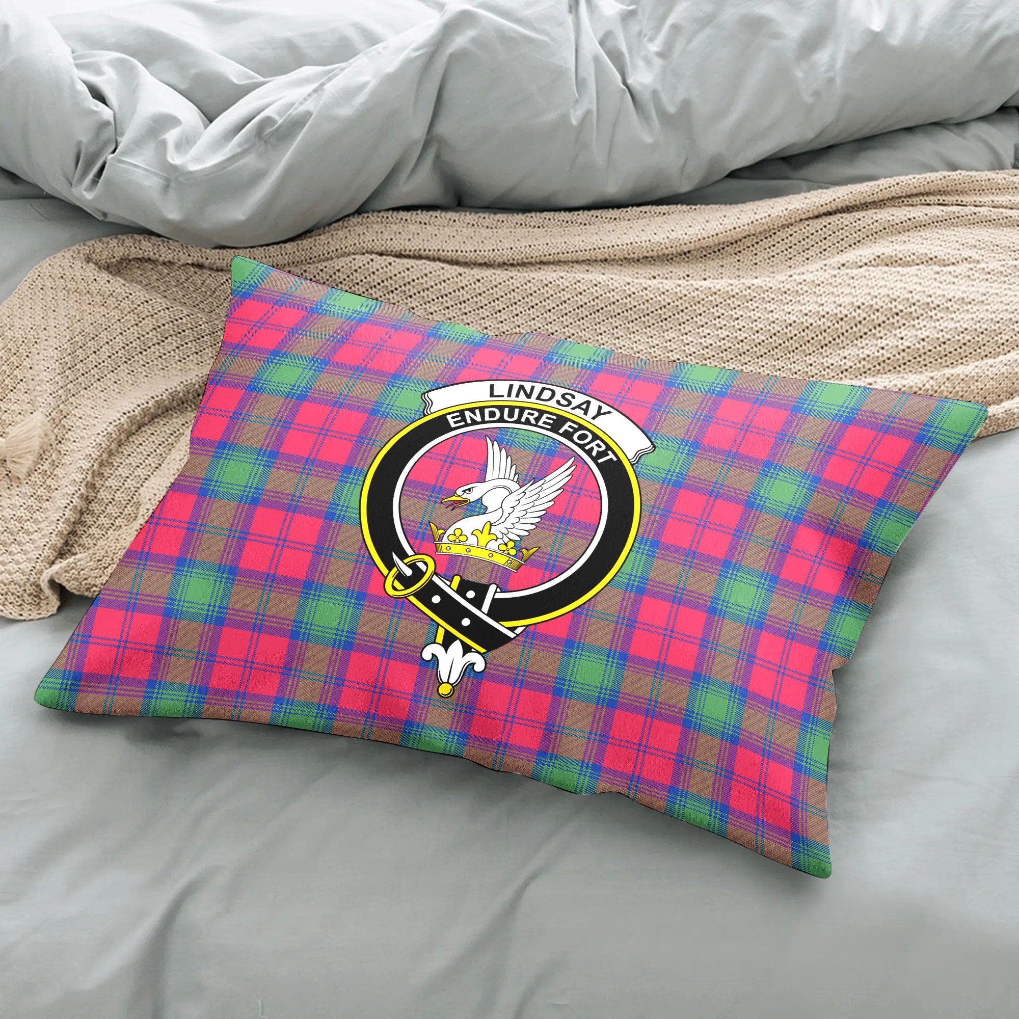 Lindsay Ancient Tartan Crest Pillow Cover