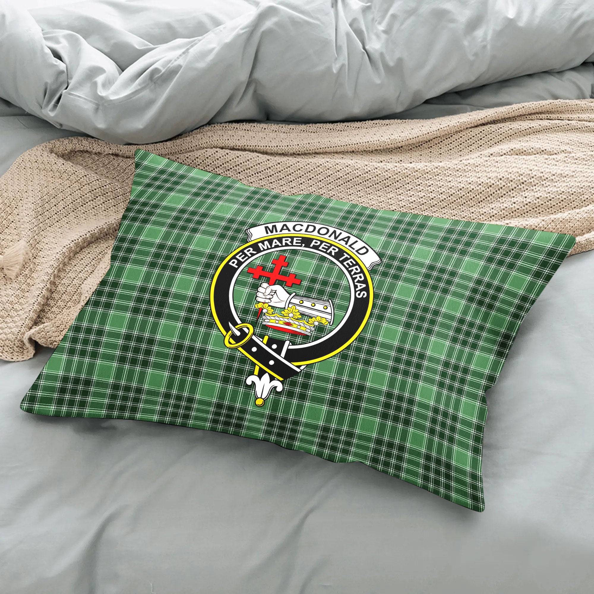 MacDonald Lord of the Isles Hunting Tartan Crest Pillow Cover