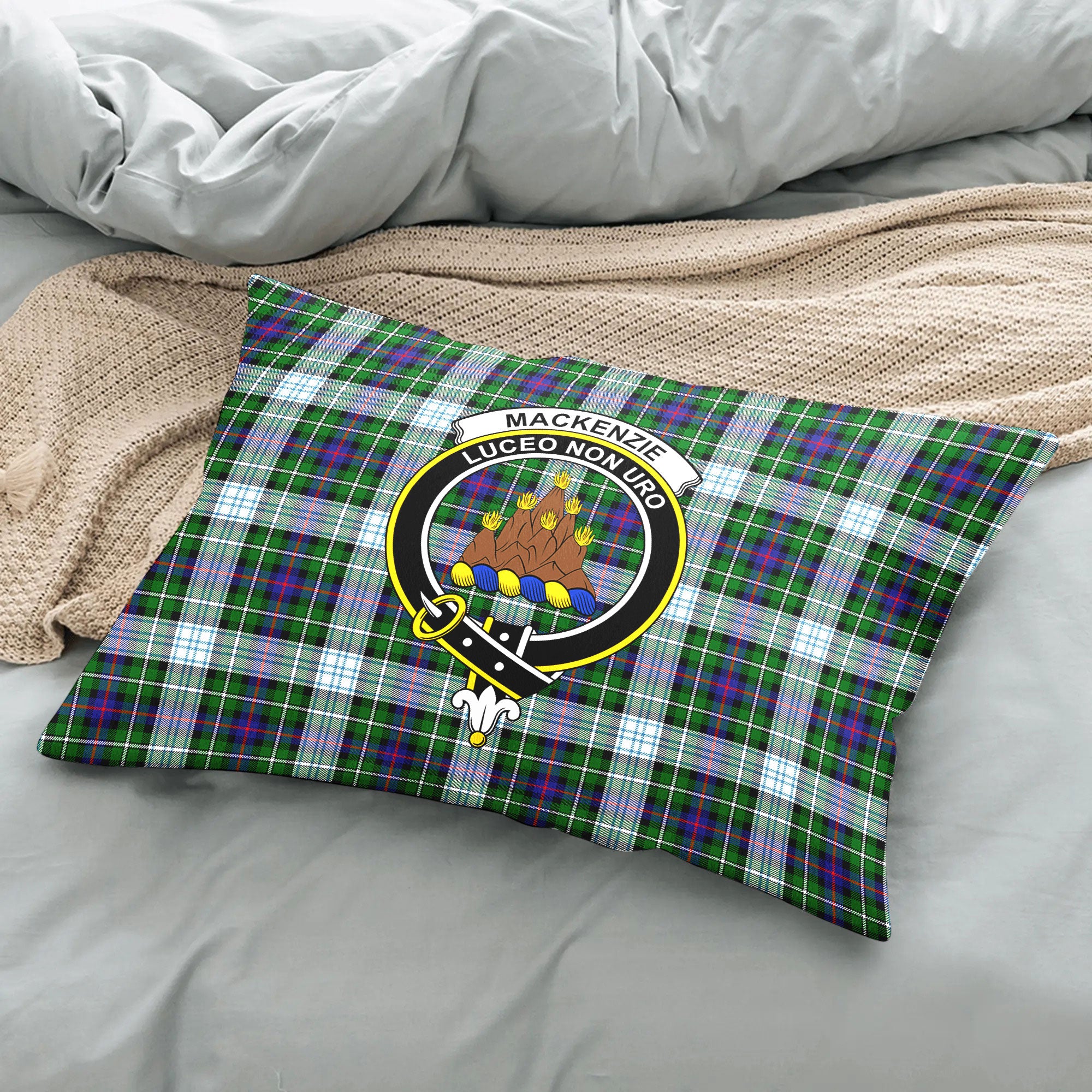 MacKenzie Dress Modern Tartan Crest Pillow Cover