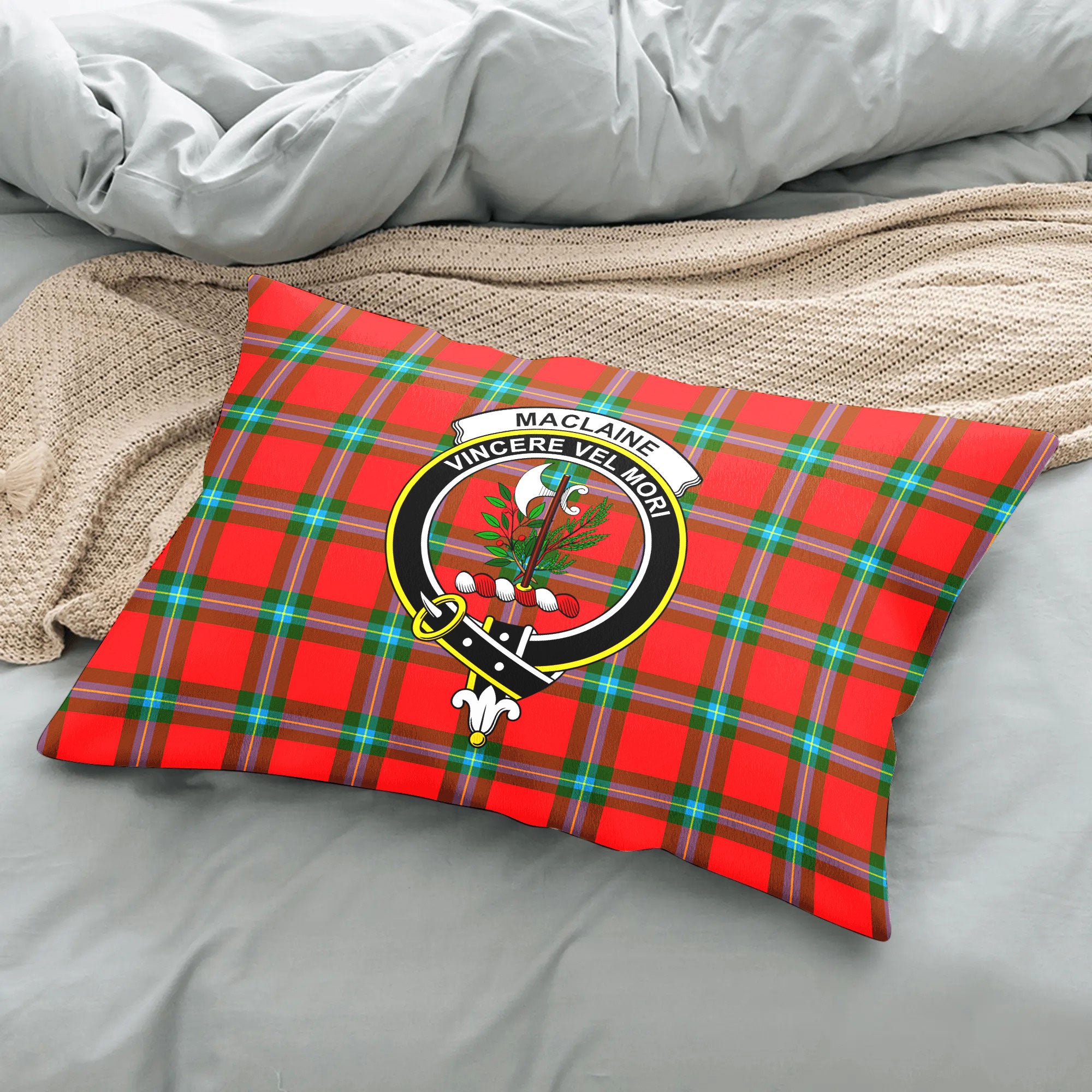 MacLaine of Loch Buie Tartan Crest Pillow Cover