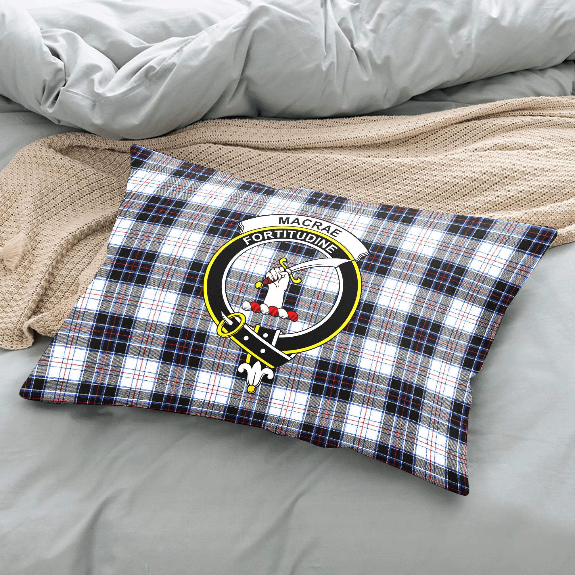 MacRae Dress Modern Tartan Crest Pillow Cover